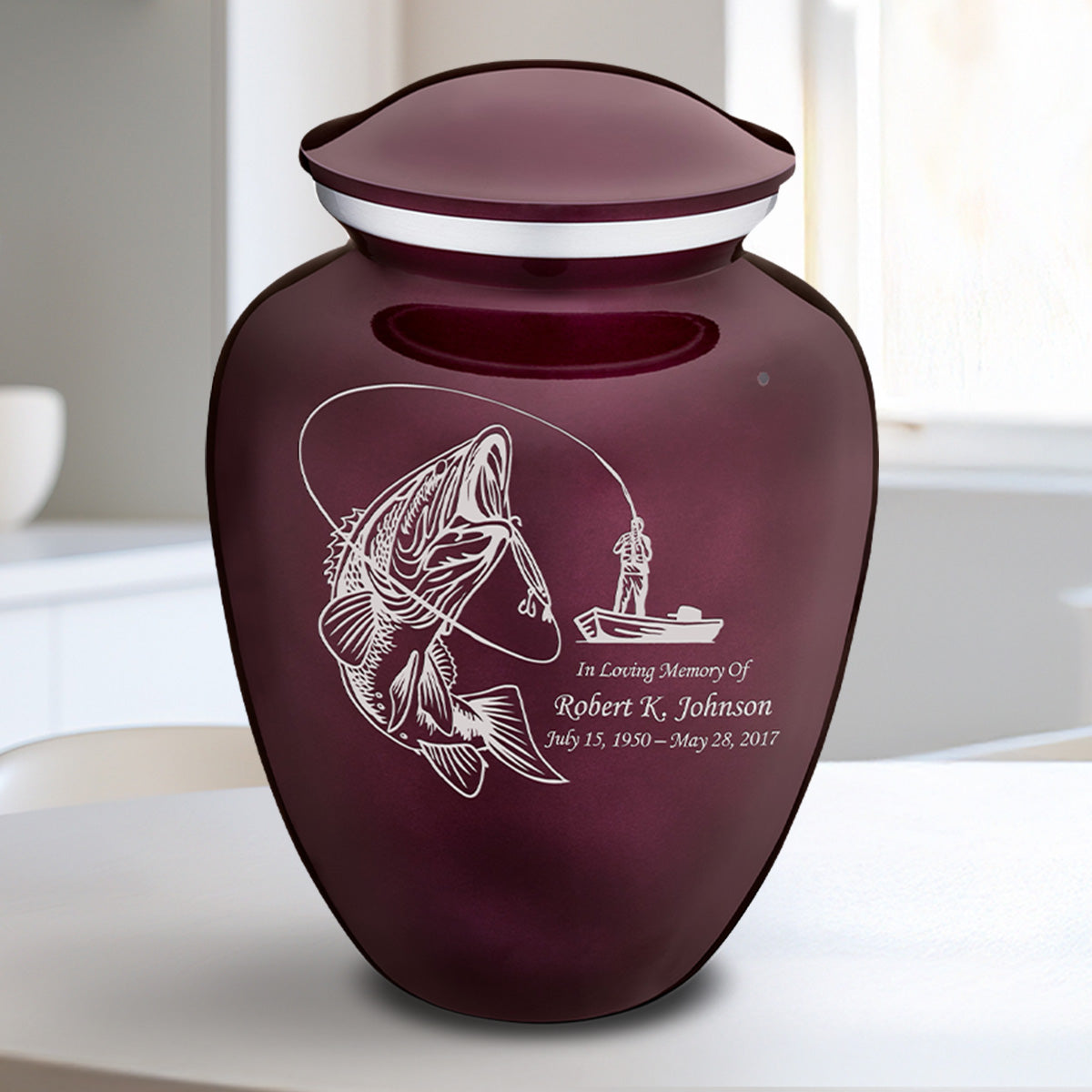 Medium Cherry Purple Embrace Fishing Cremation Urn