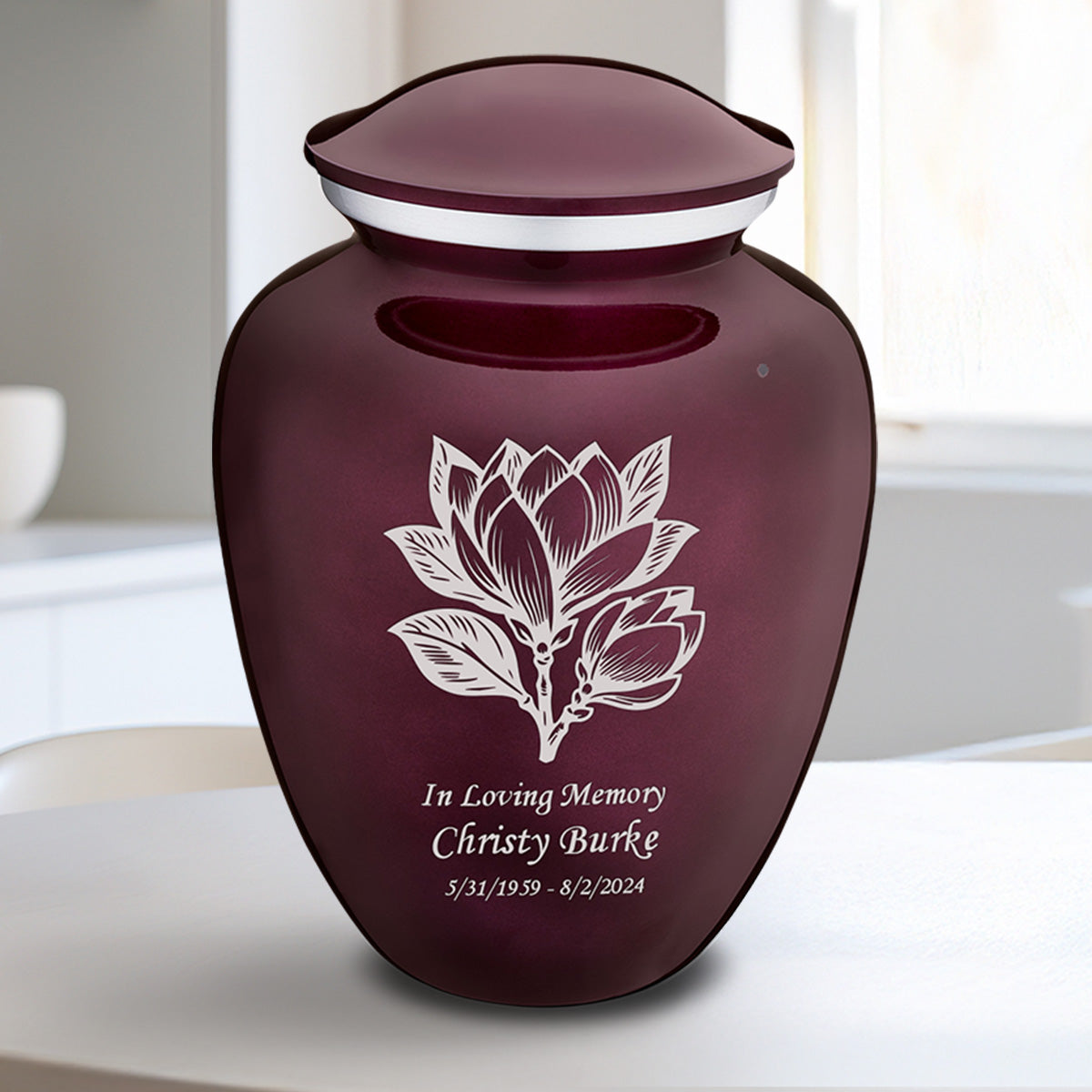 Medium Embrace Cherry Purple Magnolia Flower Cremation Urn