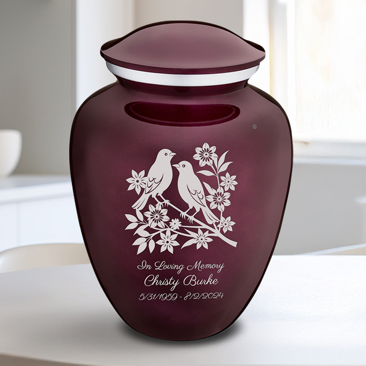 Medium Embrace Cherry Purple Songbirds Cremation Urn