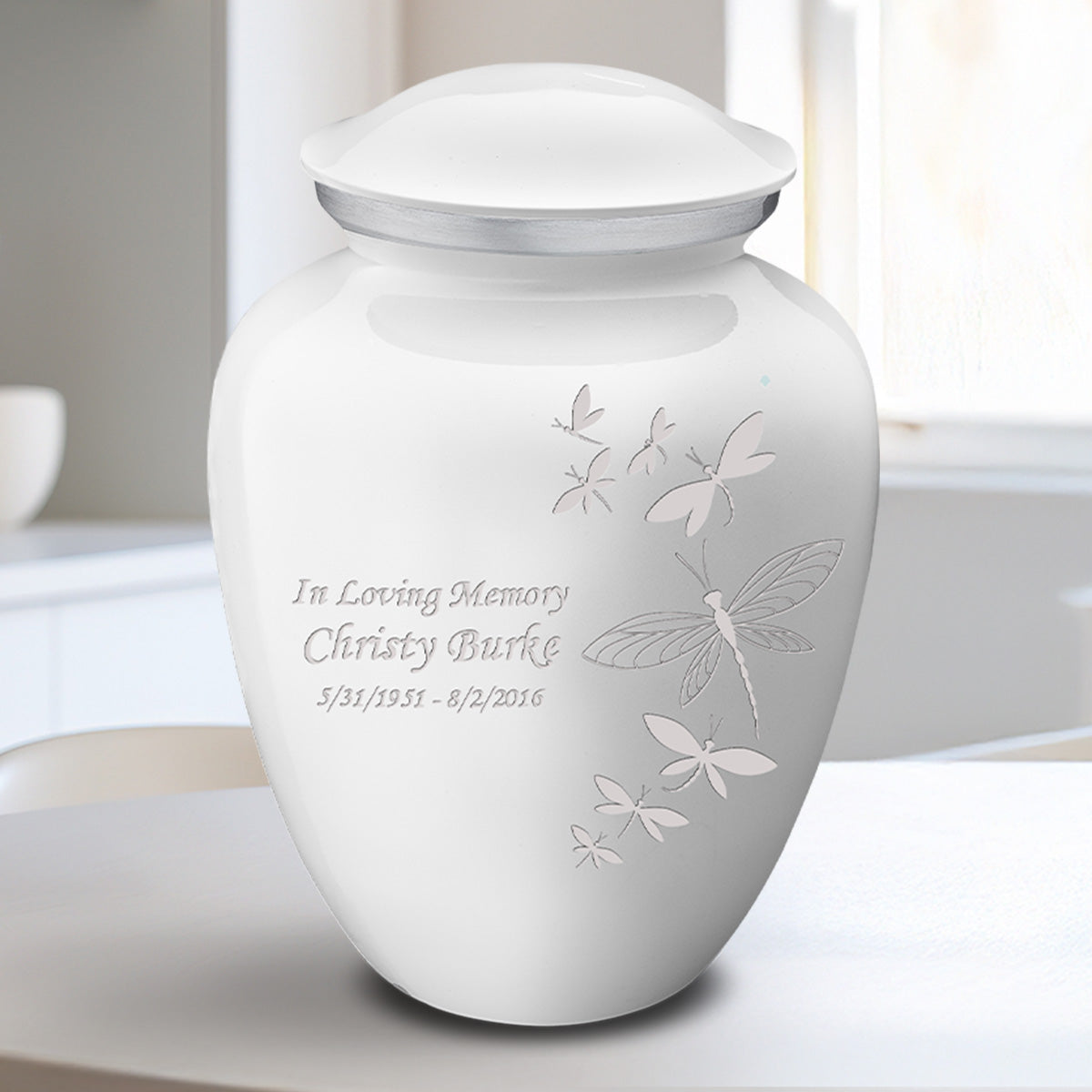 Medium Embrace White Dragonflies Cremation Urn