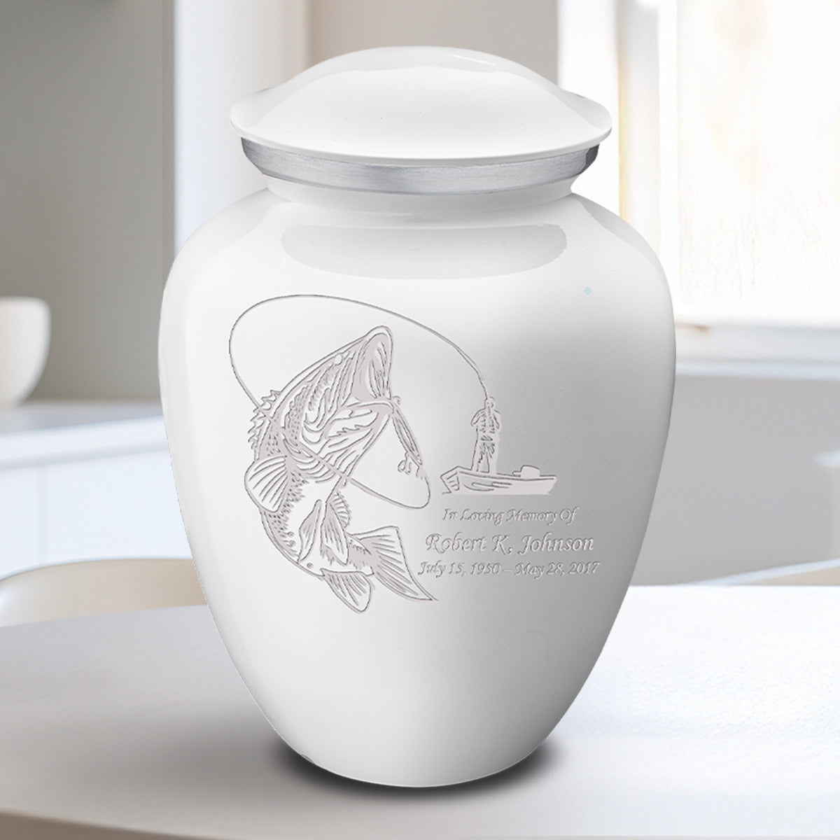 Medium Embrace White Fishing Cremation Urn