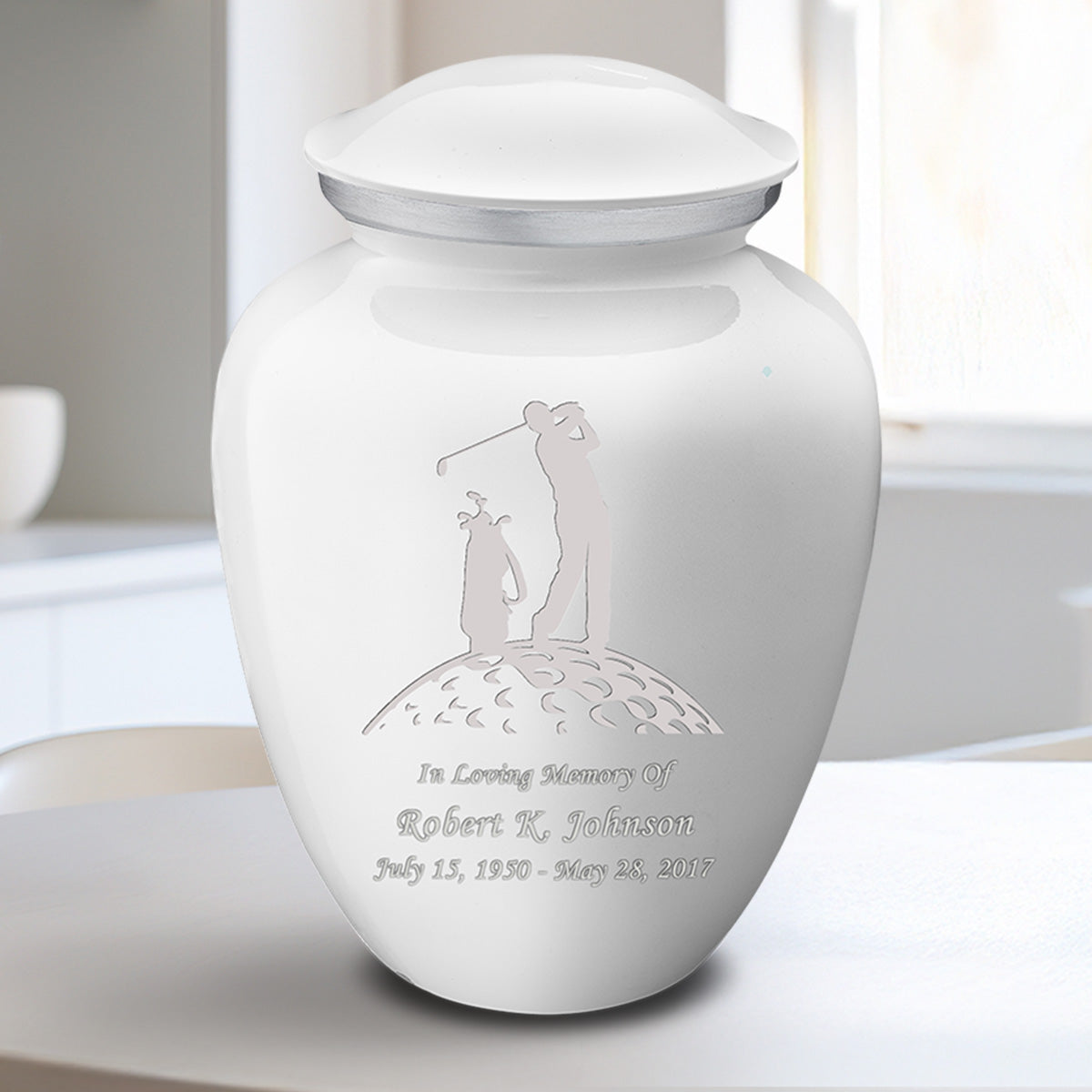 Medium Embrace White Golfer Cremation Urn