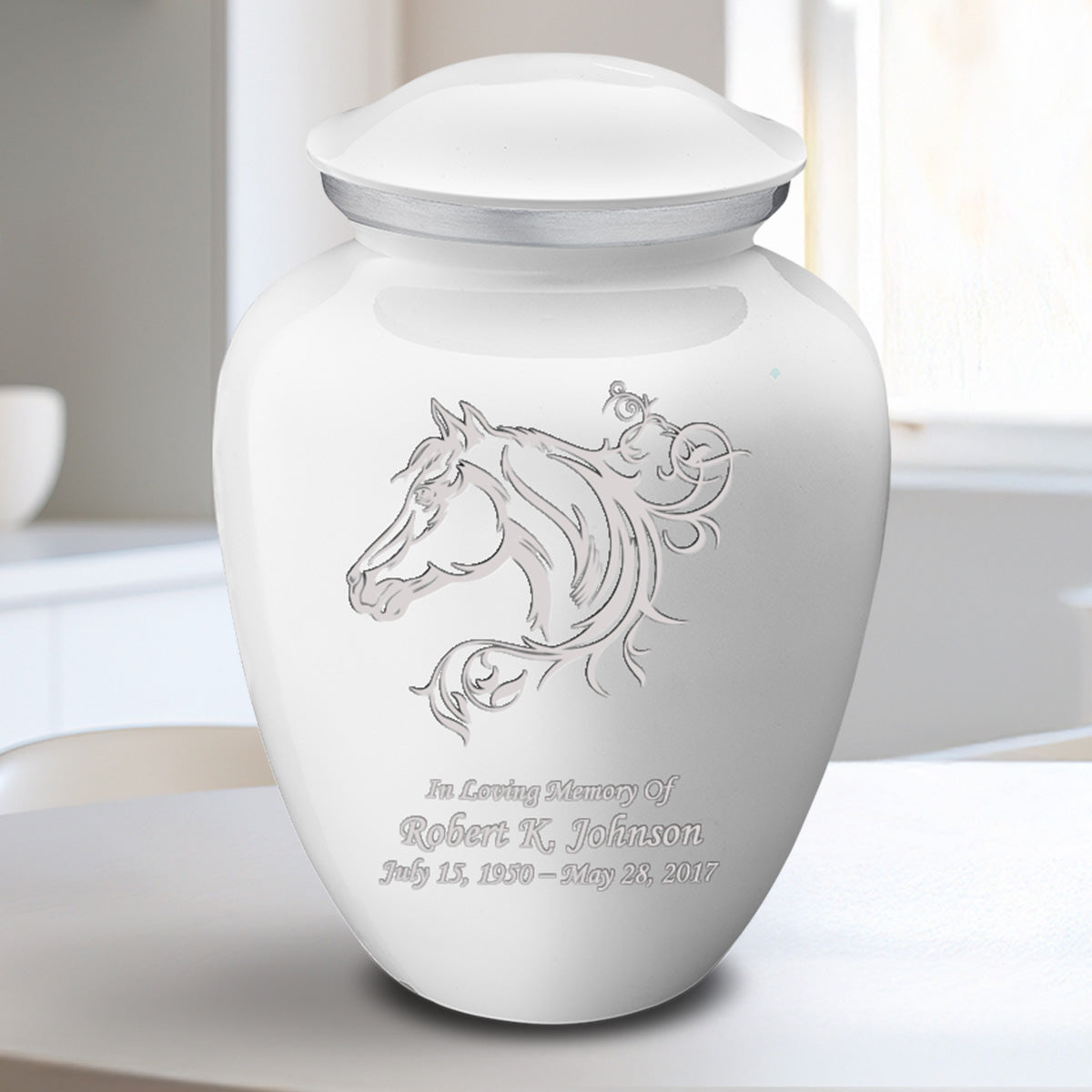 Medium Embrace White Horse Cremation Urn