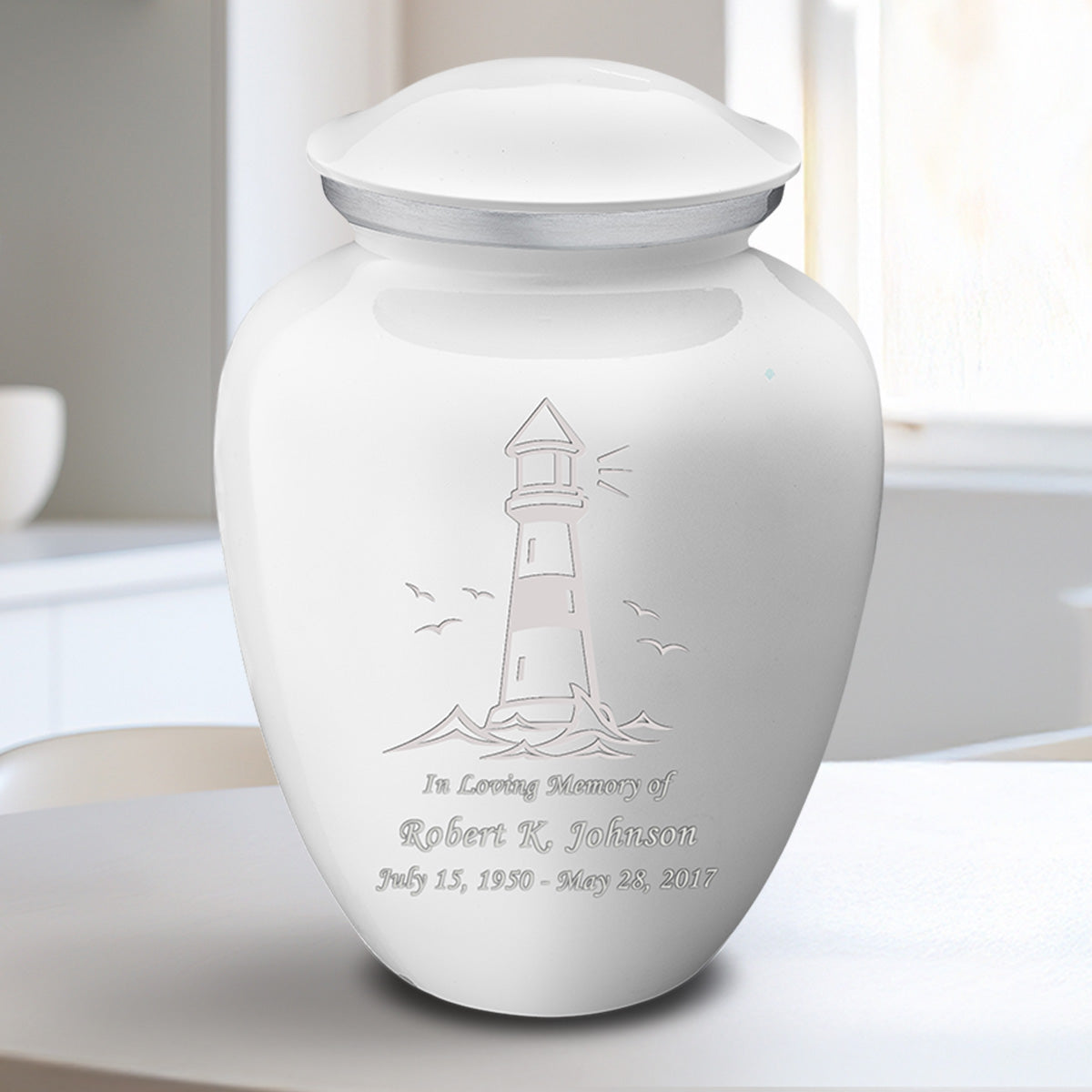 Medium Embrace White Lighthouse Cremation Urn
