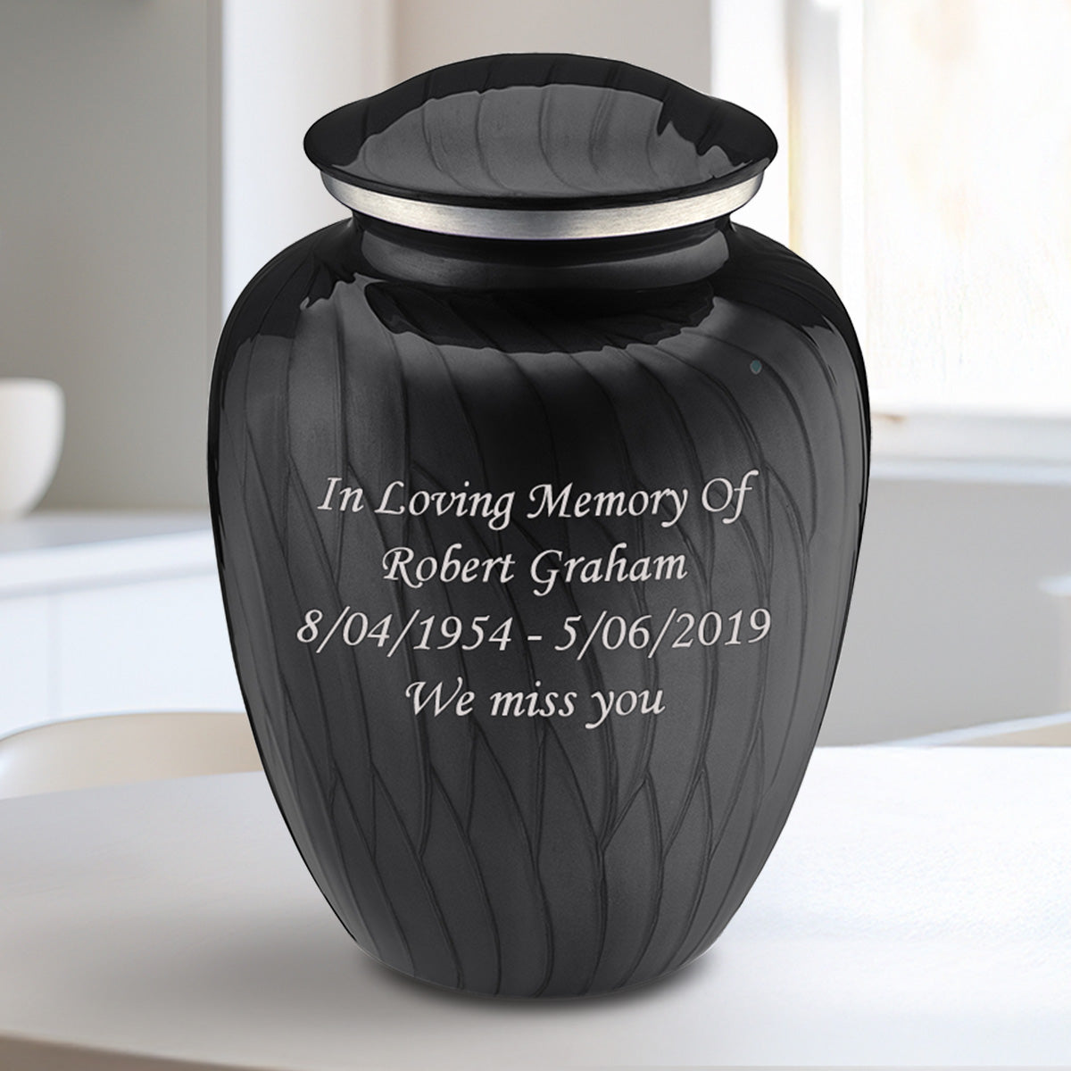 Medium Embrace Pearl Black Custom Engraved Cremation Urn