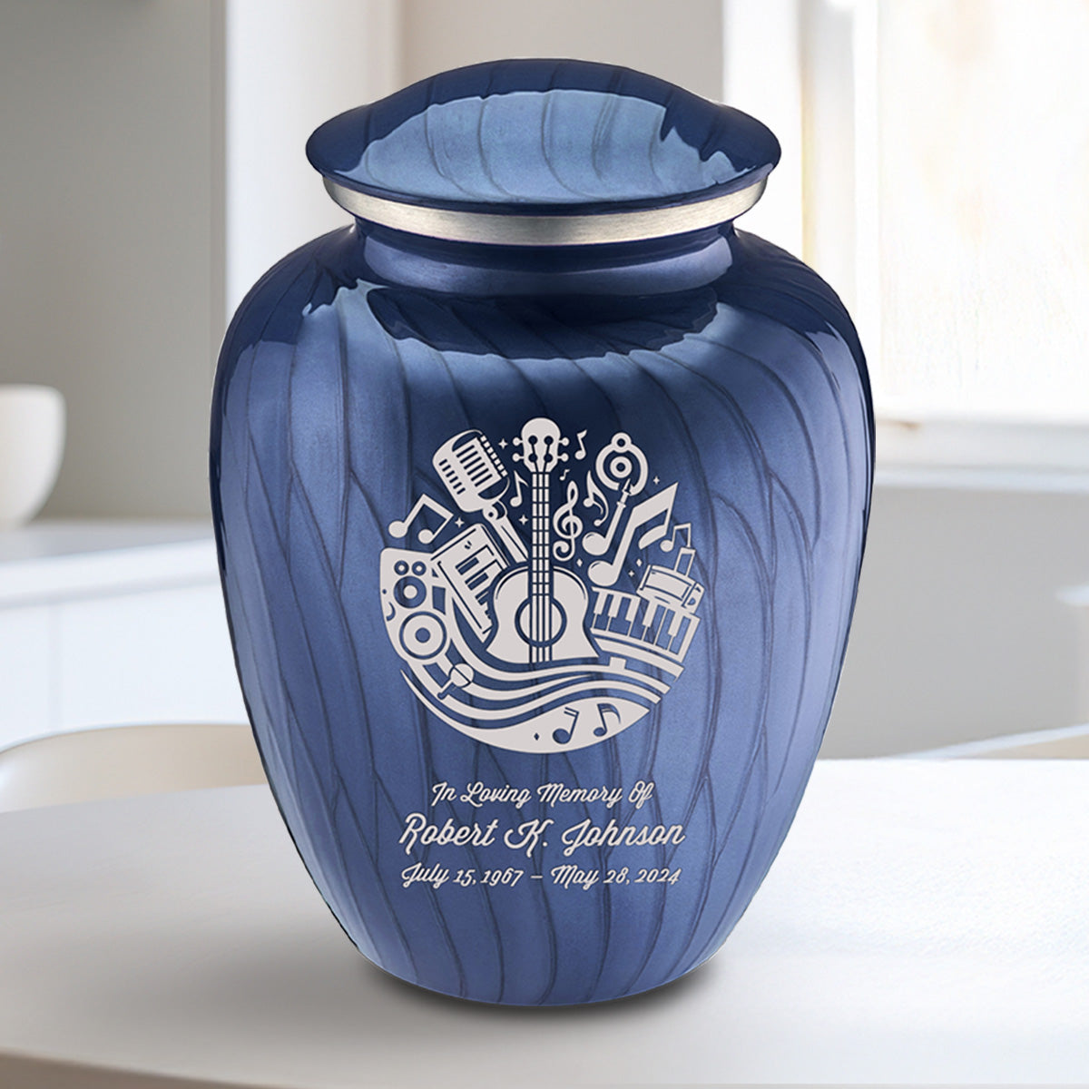 Medium Embrace Pearl Cobalt Blue Music Cremation Urn