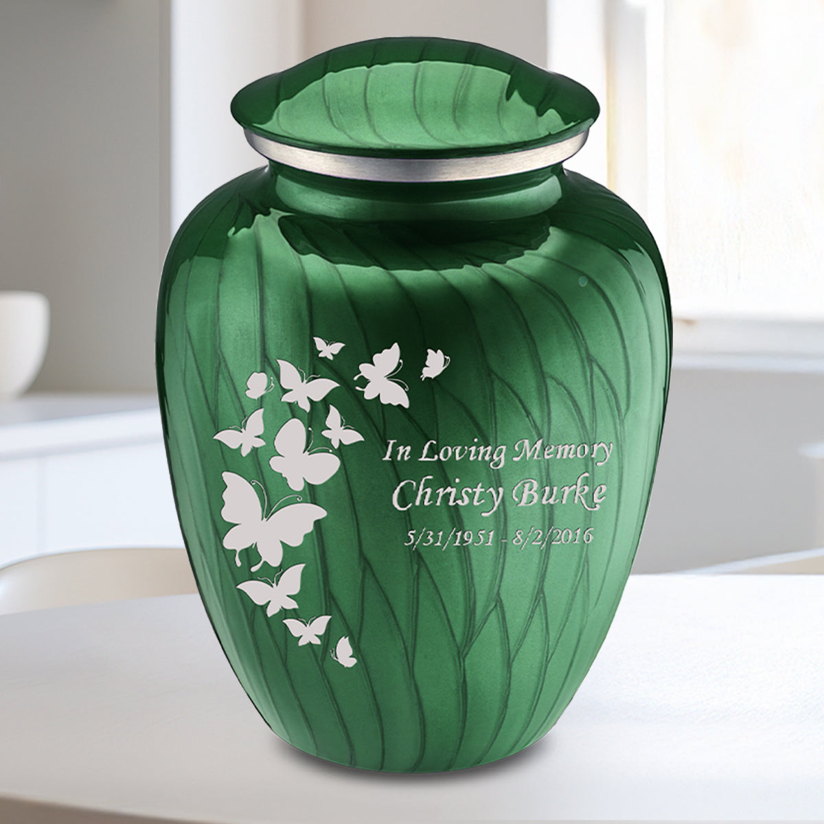 Medium Embrace Pearl Green Butterfly Cremation Urn