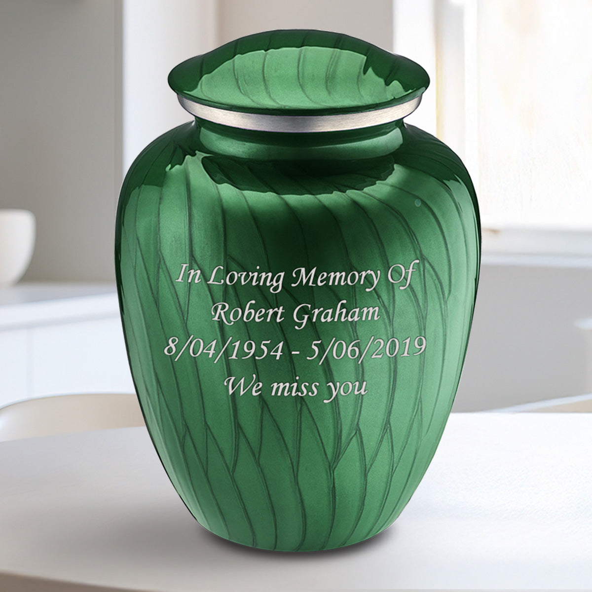 Medium Embrace Pearl Green Custom Engraved Cremation Urn