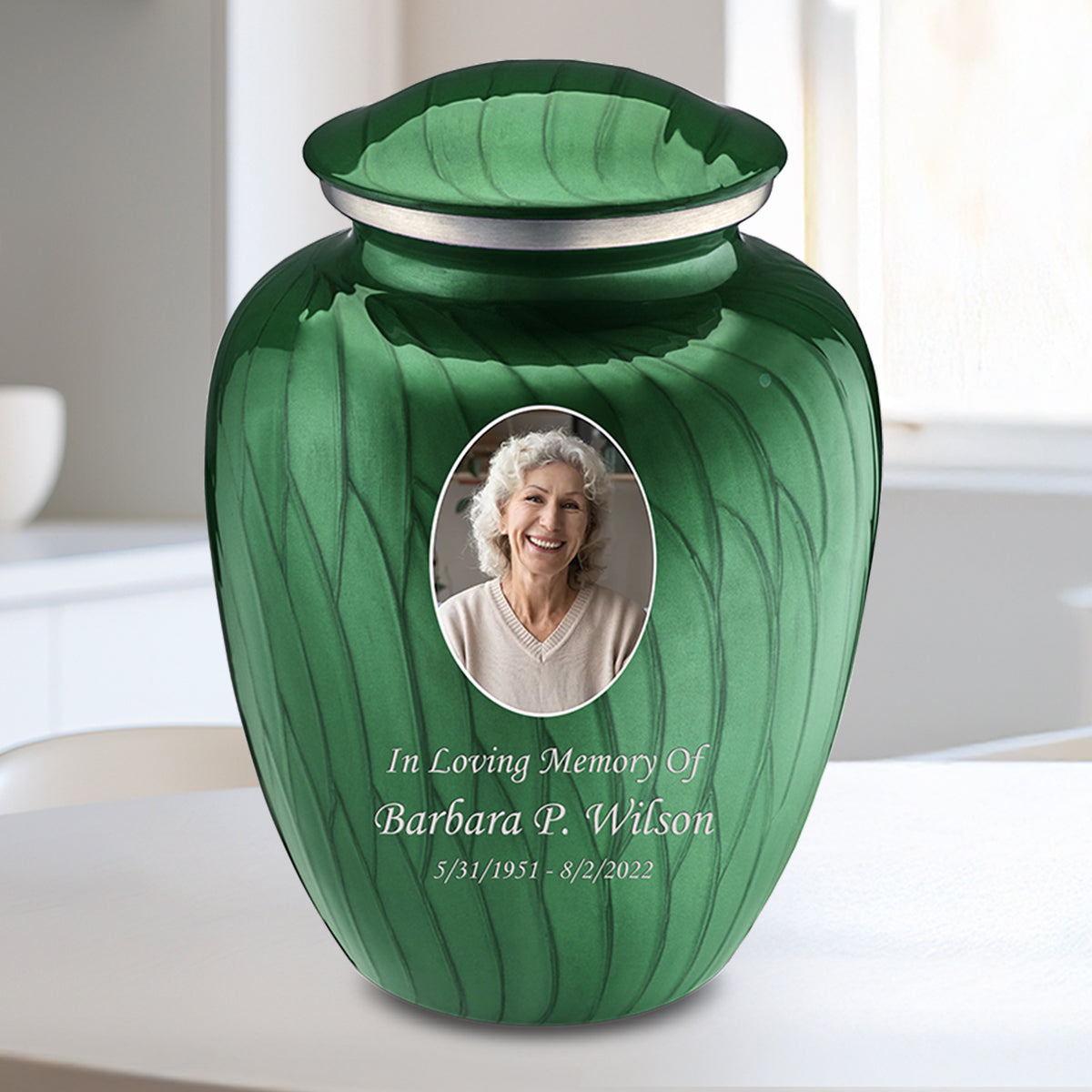 Medium Embrace Pearl Green Portrait Cremation Urn
