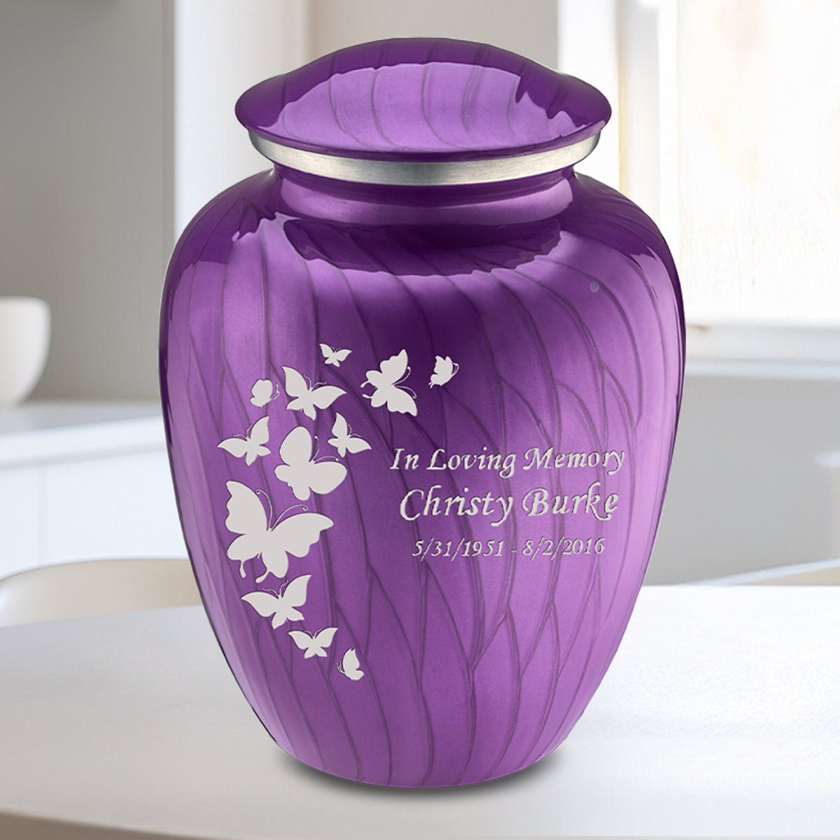 Medium Embrace Pearl Purple Butterfly Cremation Urn
