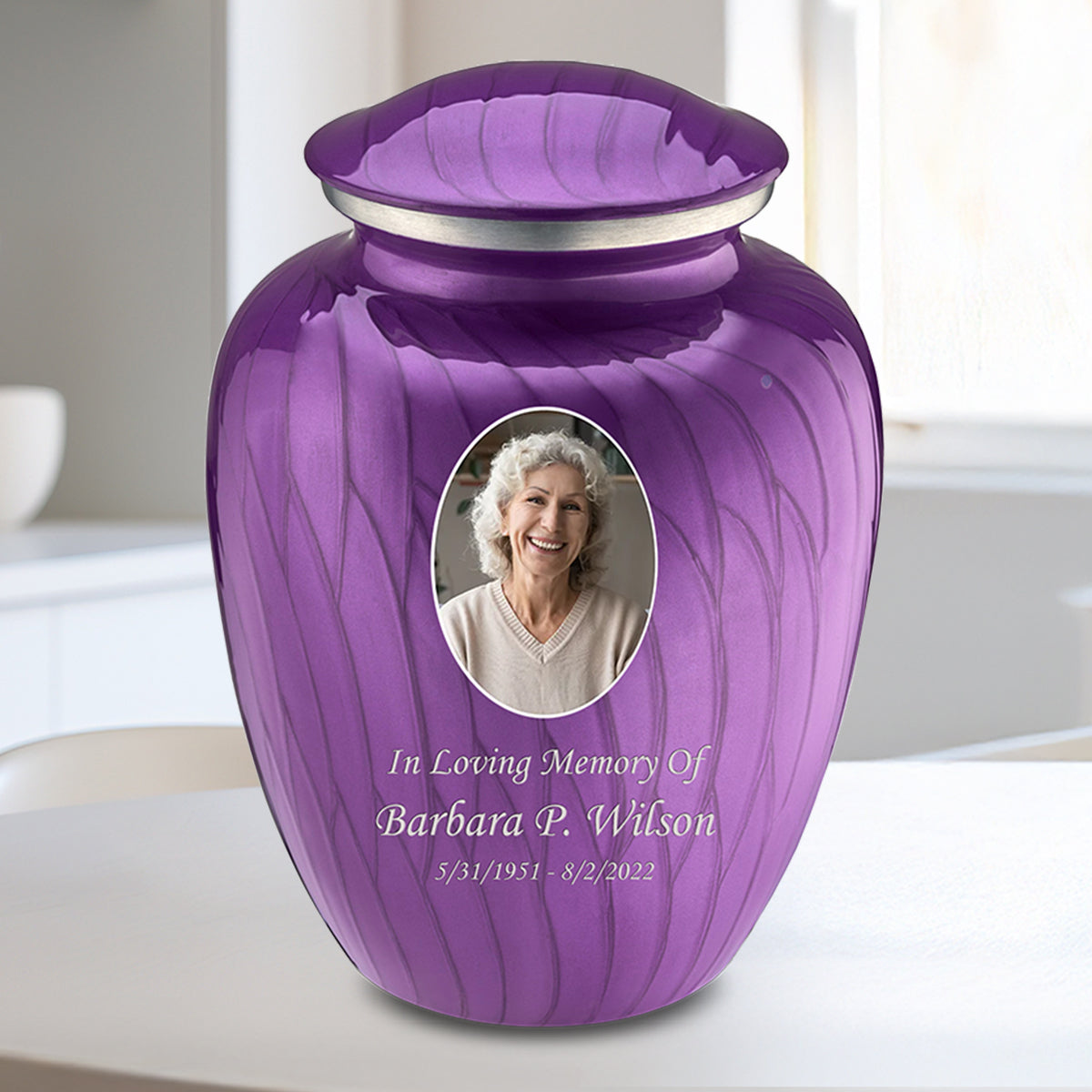 Medium Embrace Pearl Purple Portrait Cremation Urn