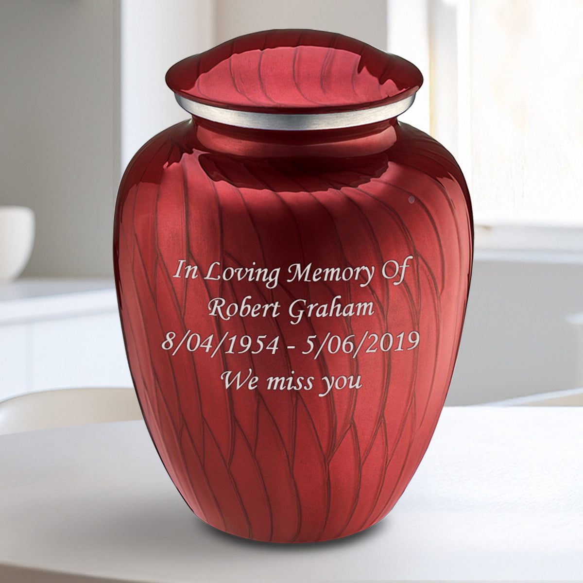 Medium Embrace Pearl Candy Red Custom Engraved Cremation Urn