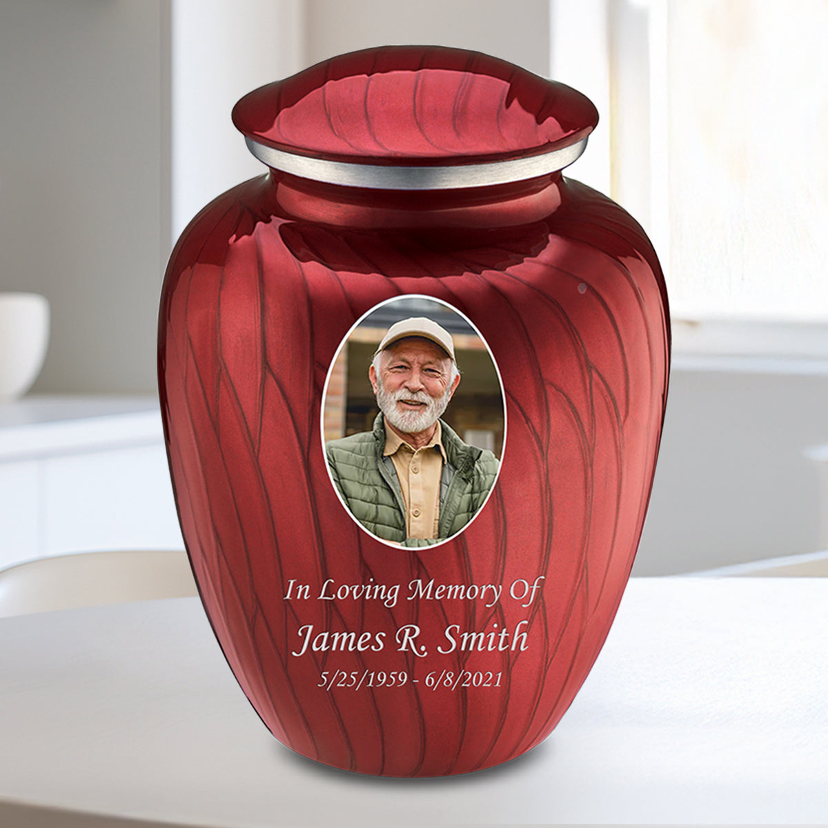 Medium Embrace Pearl Candy Red Portrait Cremation Urn