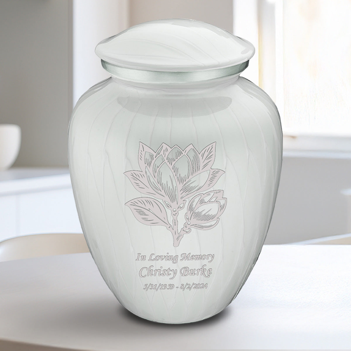 Medium Embrace Pearl White Magnolia Flower Cremation Urn