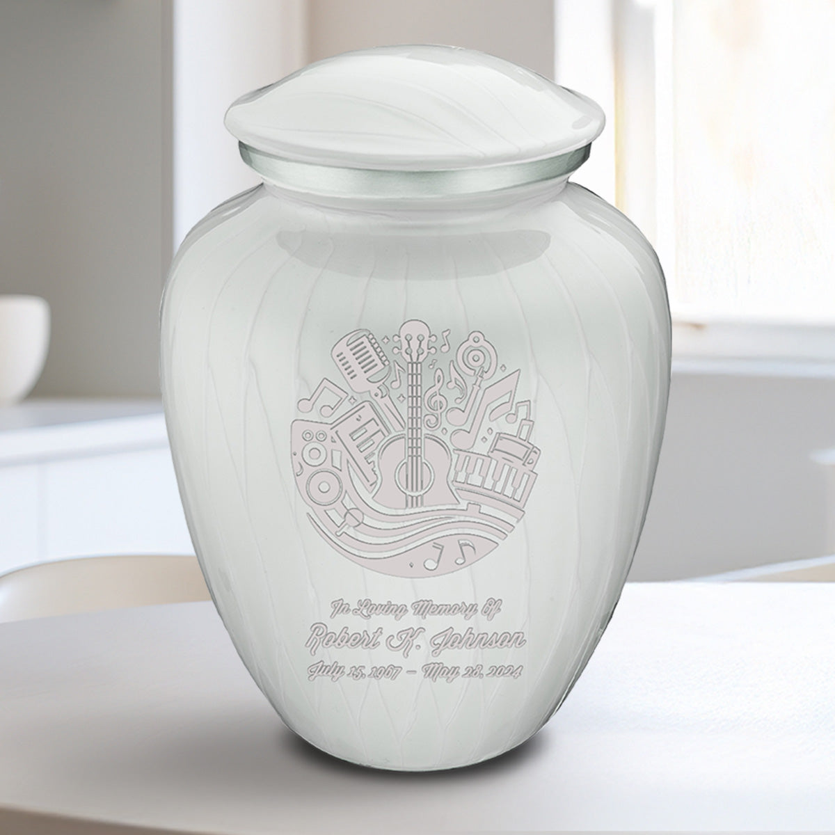 Medium Embrace Pearl White Music Cremation Urn