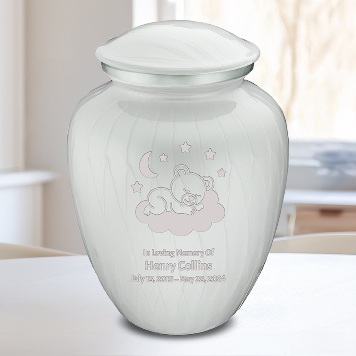 Medium Embrace Pearl White Sleeping Teddy Cremation Urn