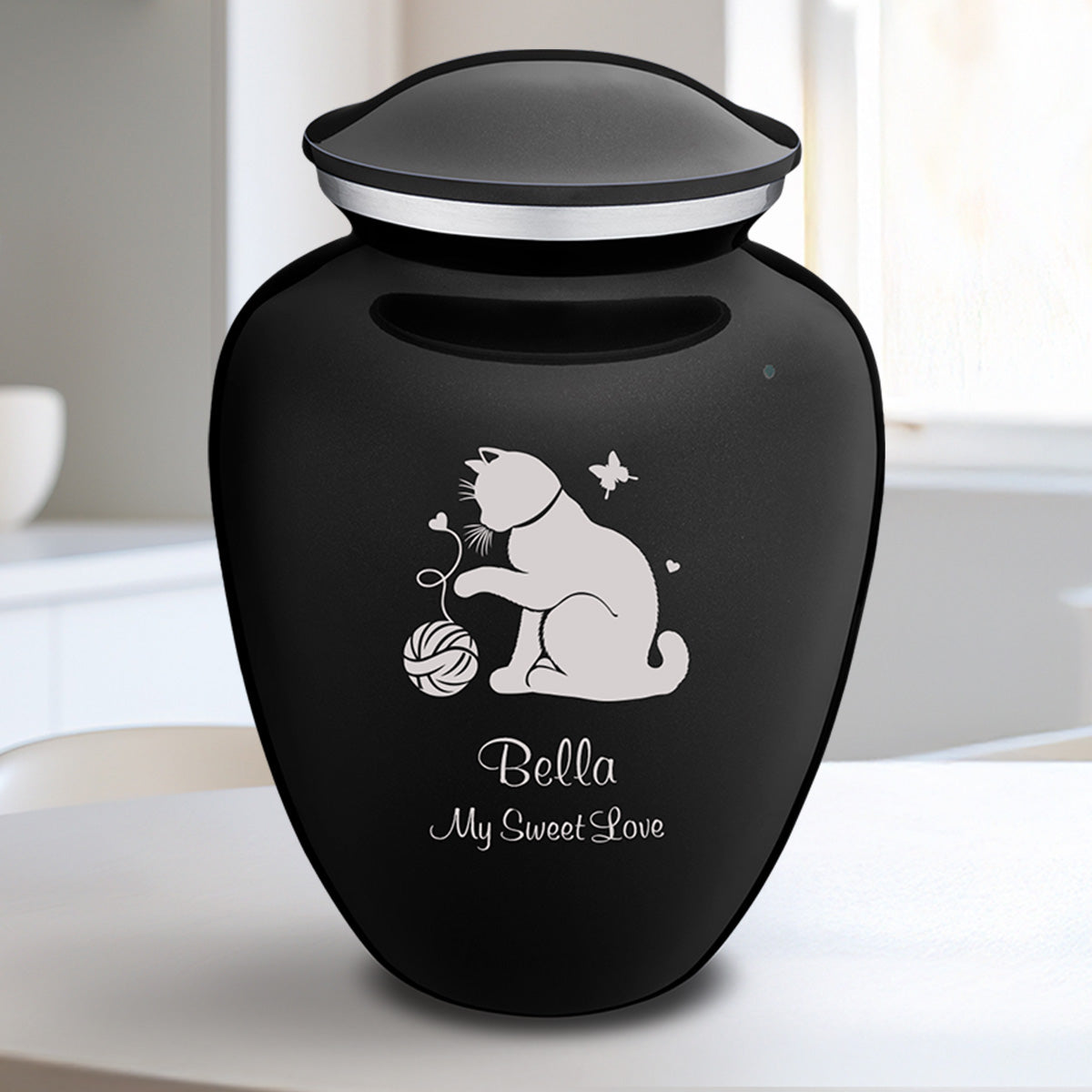 Medium Embrace Black Pet Fun Cat Cremation Urn