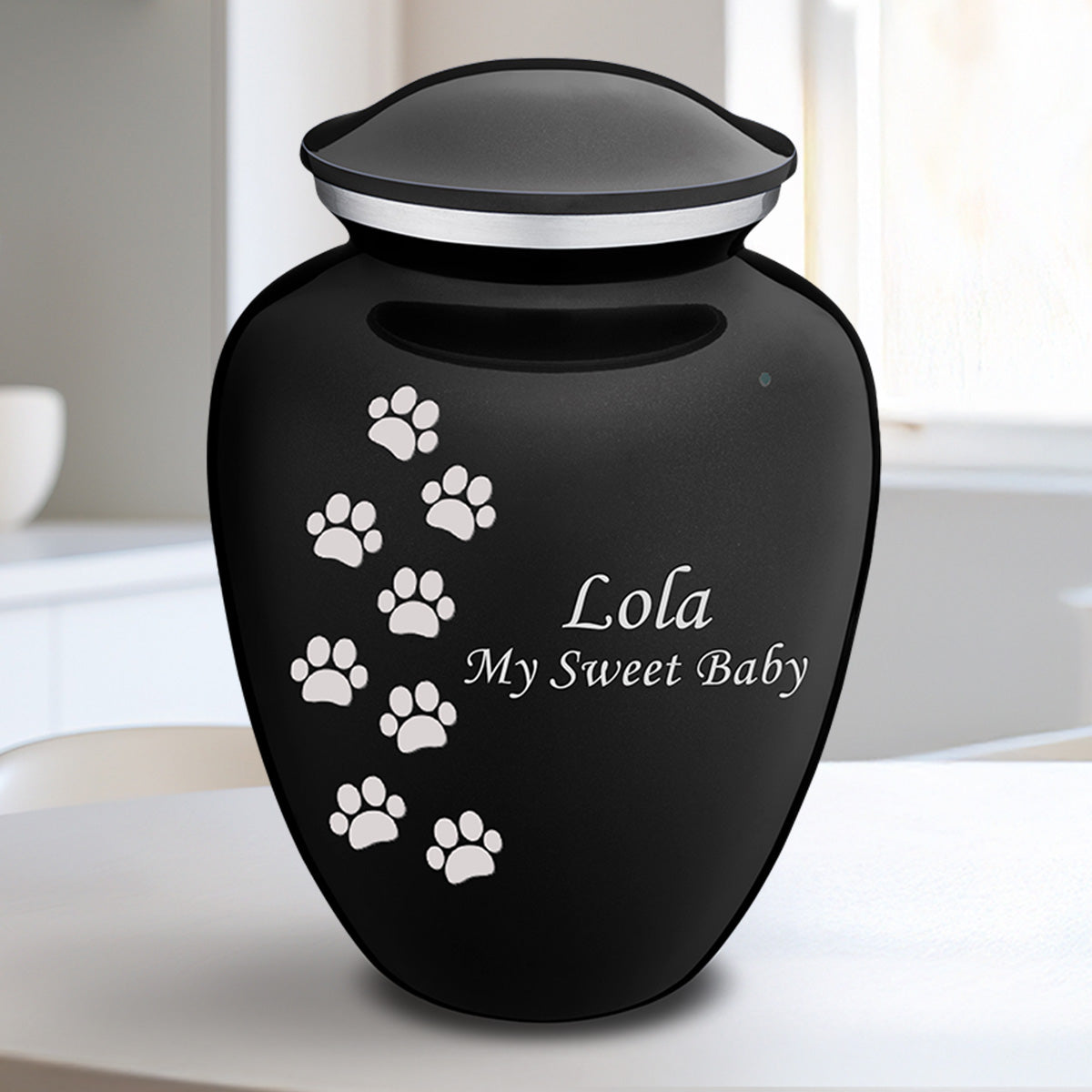 Medium Embrace Black Walking Paws Pet Cremation Urn
