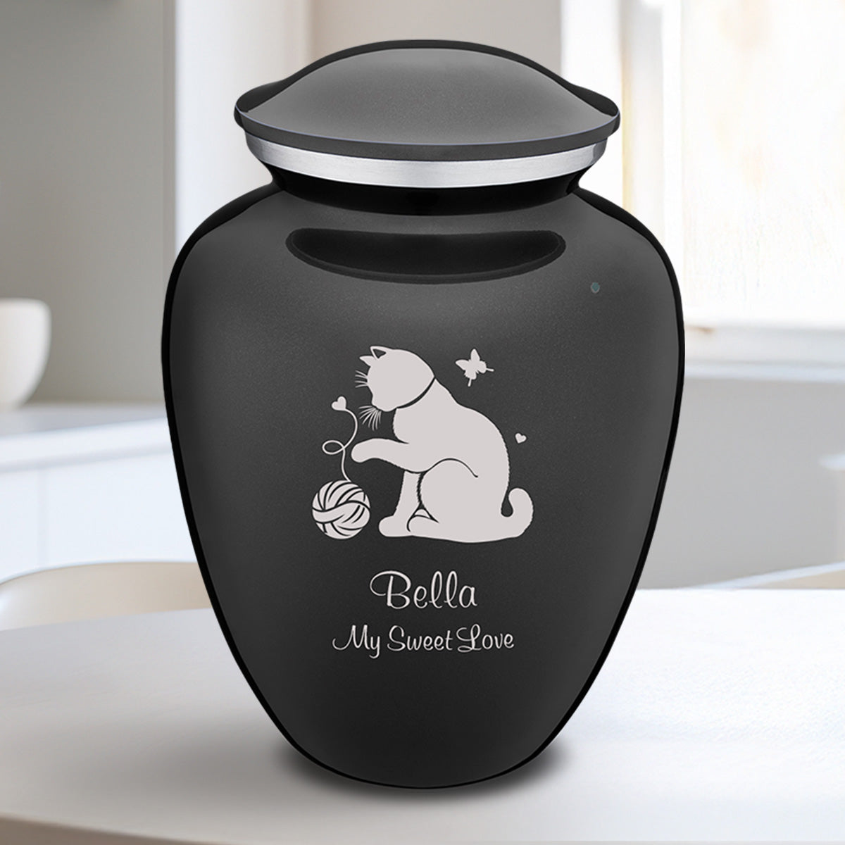 Medium Embrace Charcoal Black Pet Fun Cat Cremation Urn