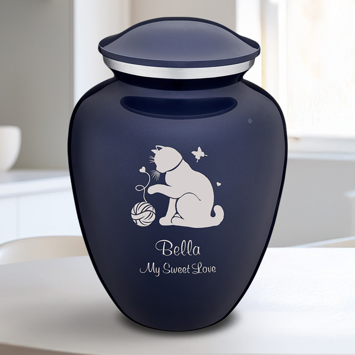 Medium Embrace Cobalt Blue Pet Fun Cat Cremation Urn