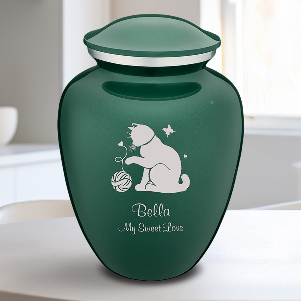 Medium Embrace Green Pet Fun Cat Cremation Urn