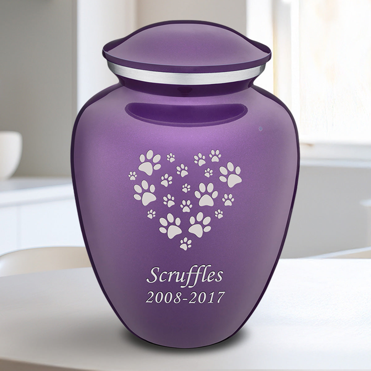 Medium Embrace Purple Heart Paws Pet Cremation Urn