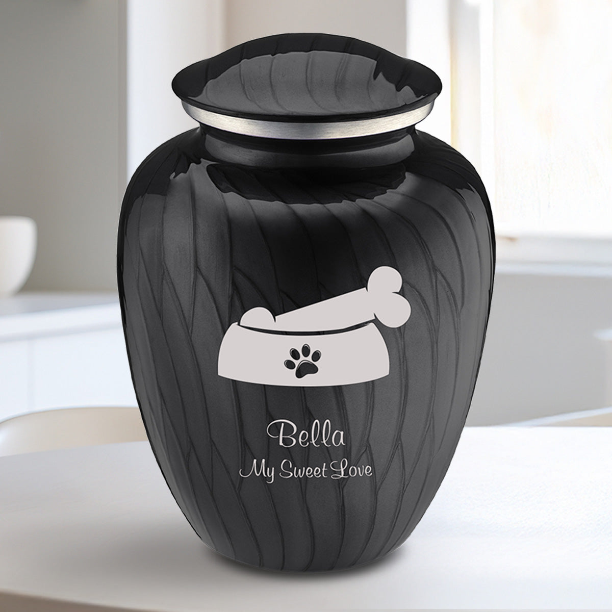 Medium  Embrace Pearl Black Pet Dog Bone Cremation Urn