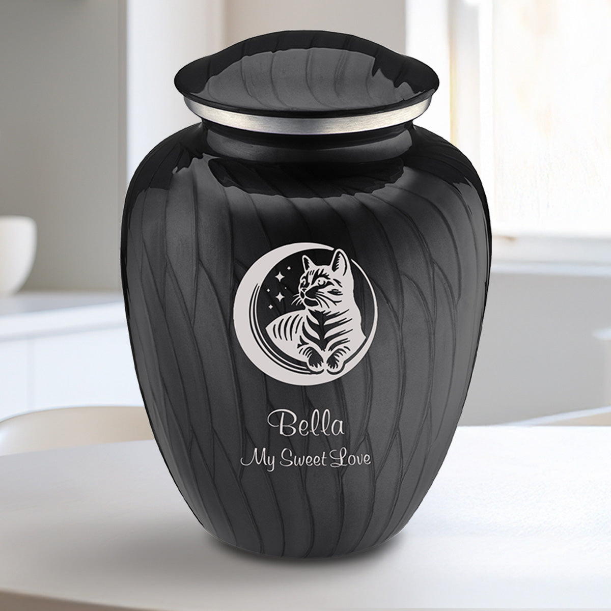 Medium Embrace Pearl Black Pet Cute Cat Cremation Urn