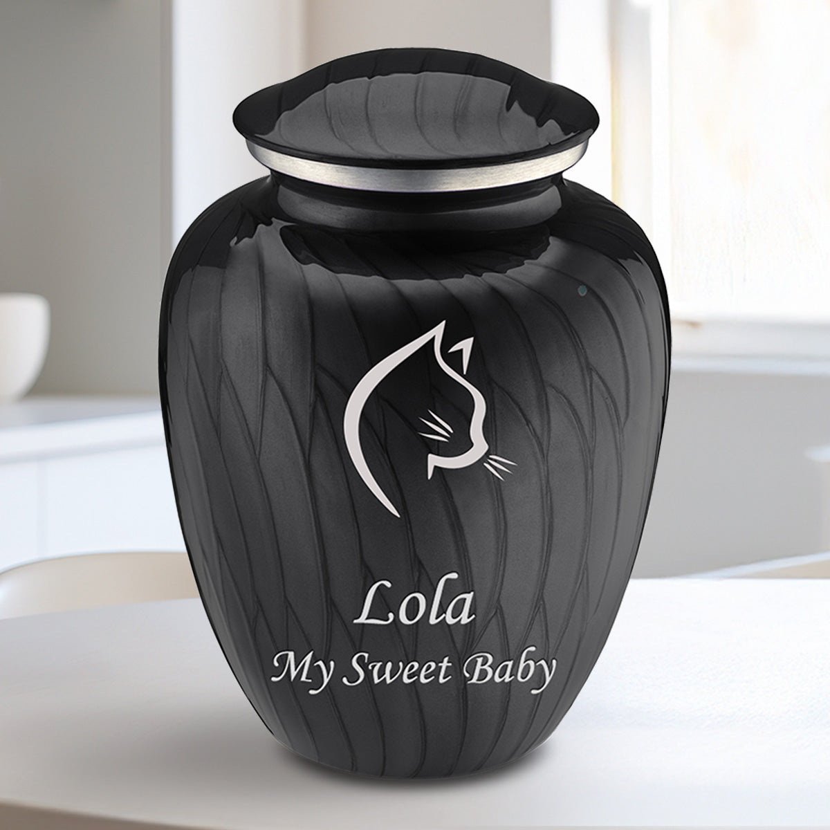Medium Embrace Pearl Black Cat Pet Cremation Urn