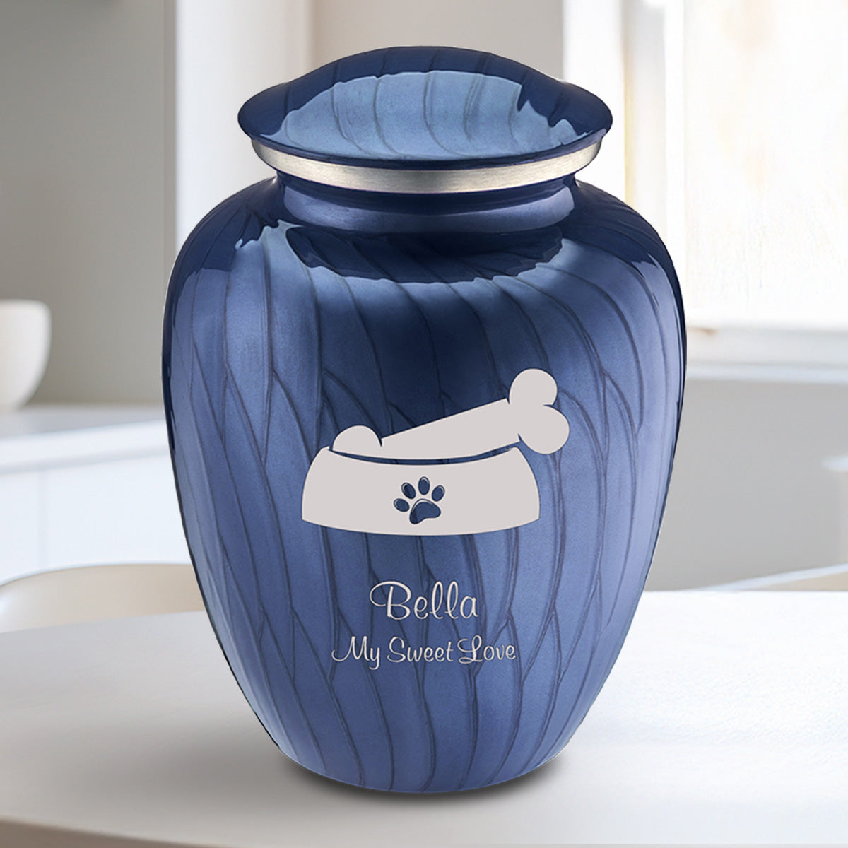 Medium  Embrace Pearl Cobalt Blue Pet Dog Bone Cremation Urn