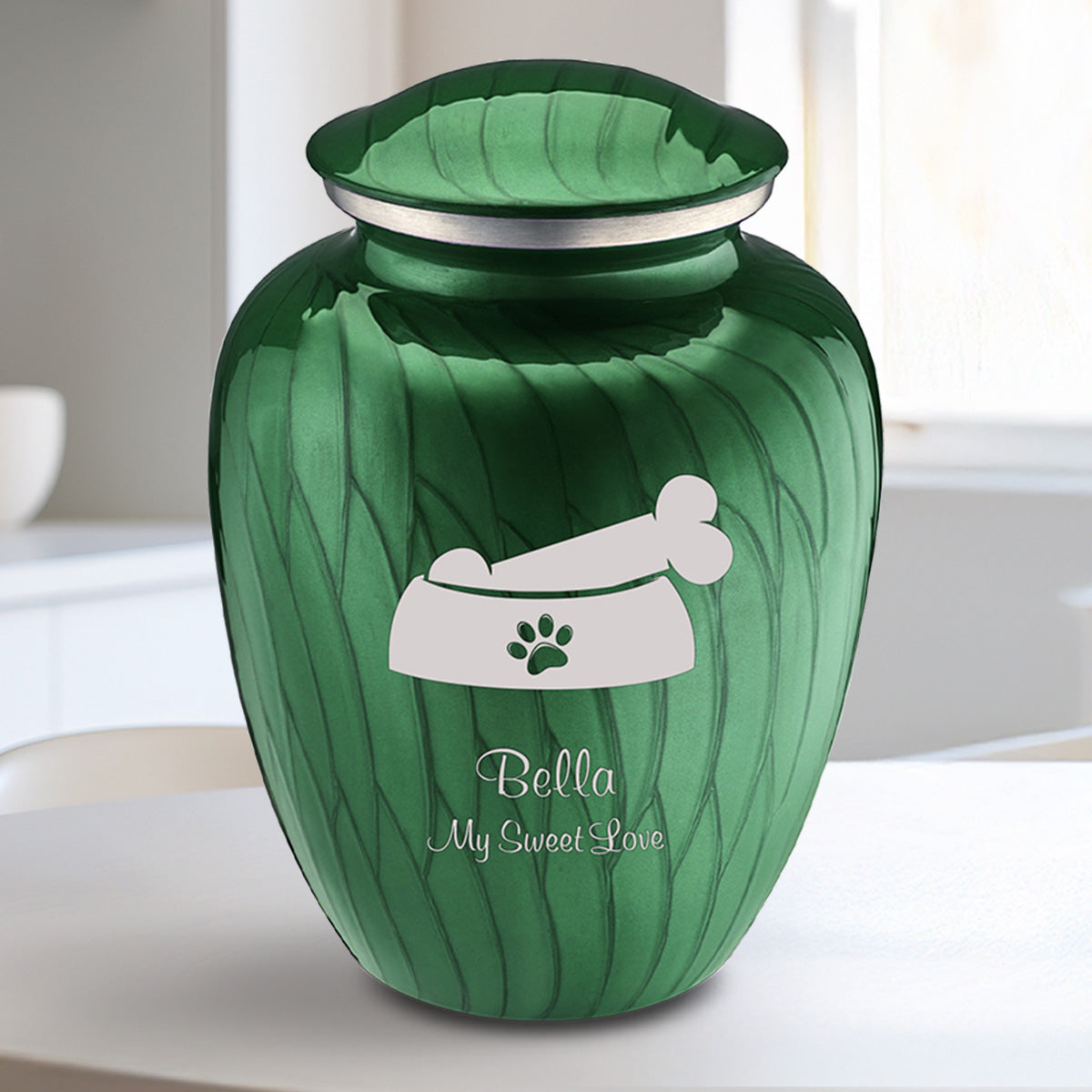 Medium  Embrace Pearl Green Pet Dog Bone Cremation Urn