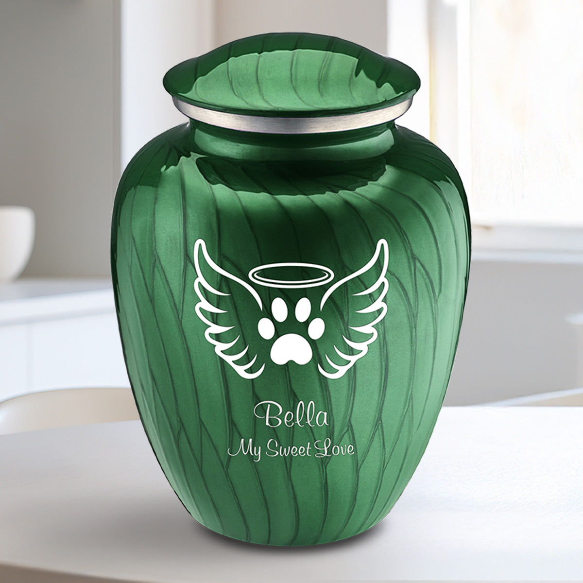 Medium Embrace Pearl Green Pet Angel Wings Cremation Urn