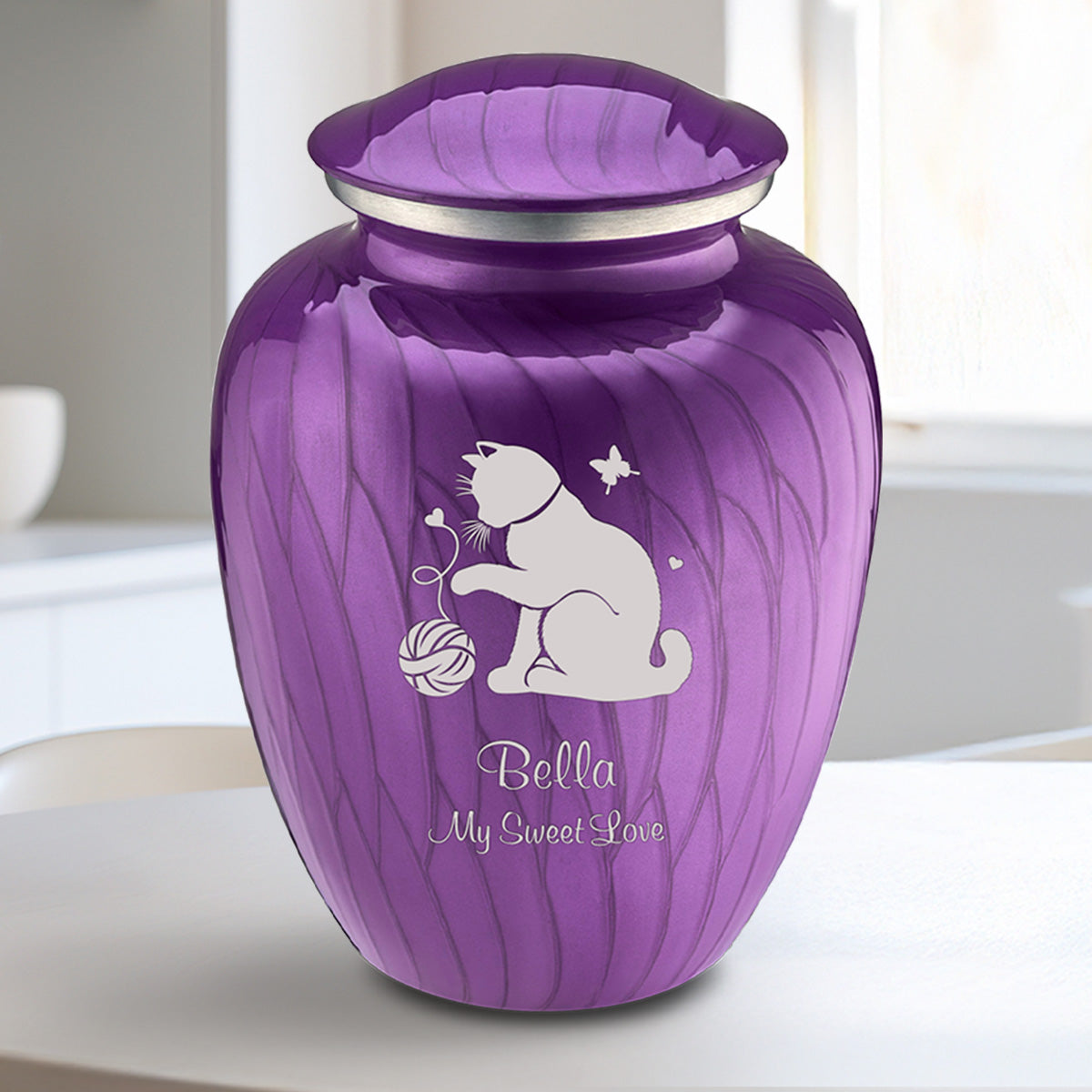 Medium Embrace Pearl Purple Pet Fun Cat Cremation Urn