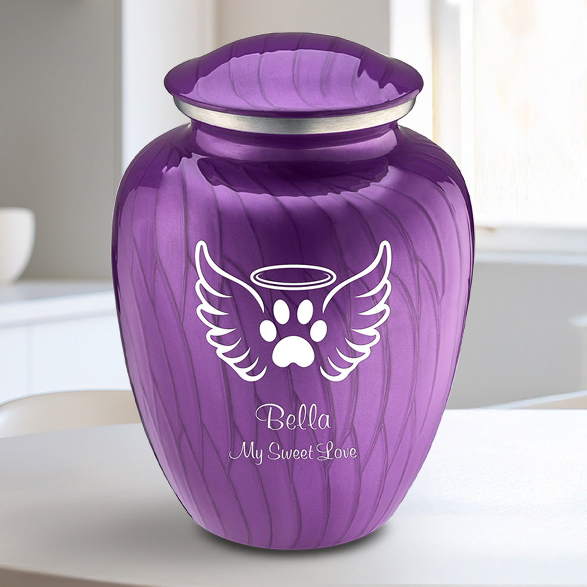 Medium Embrace Pearl Purple Pet Angel Wings Cremation Urn