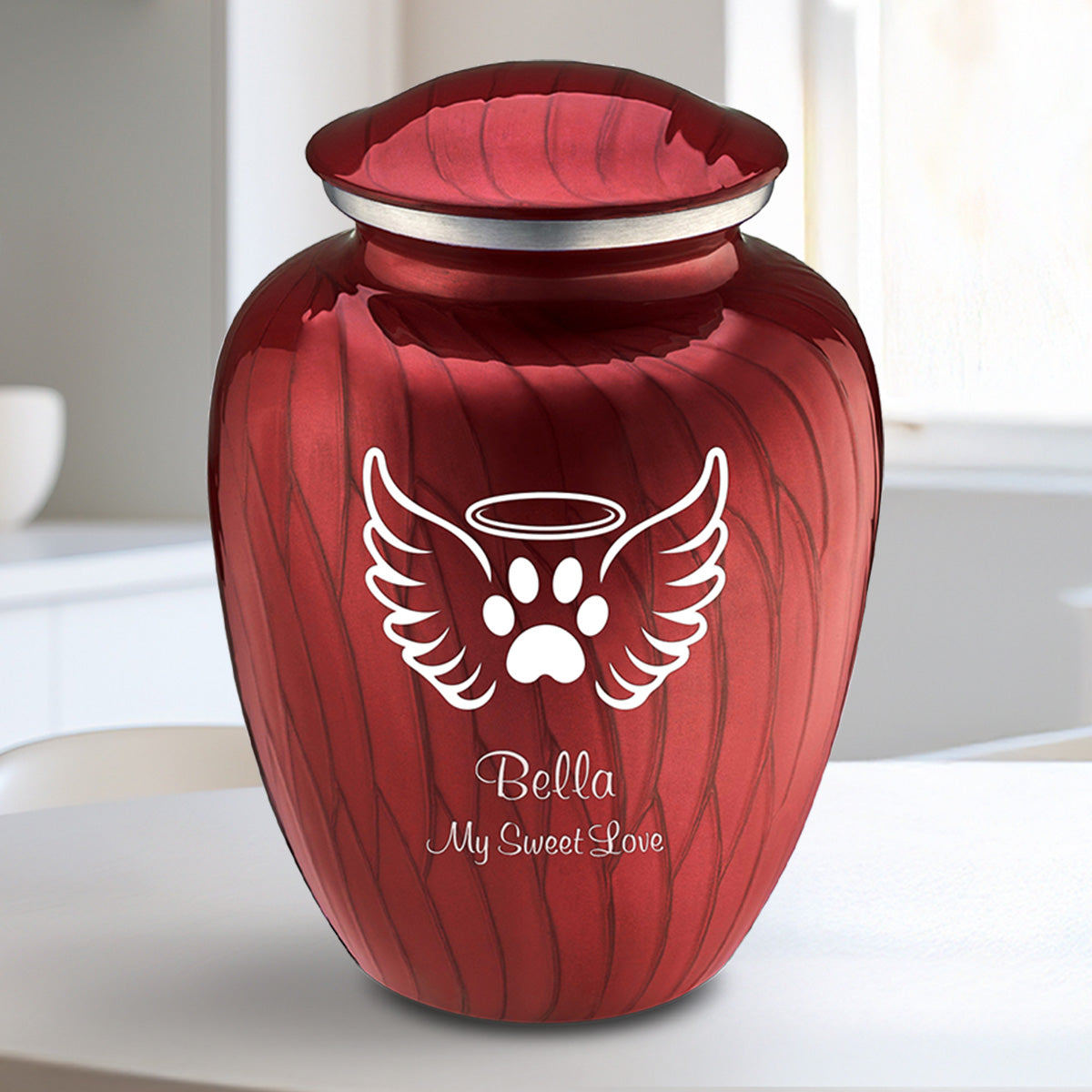 Medium Embrace Pearl Candy Red Pet Angel Wings Cremation Urn