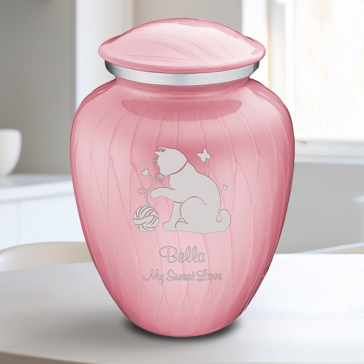 Medium Embrace Pearl Pink Pet Fun Cat Cremation Urn