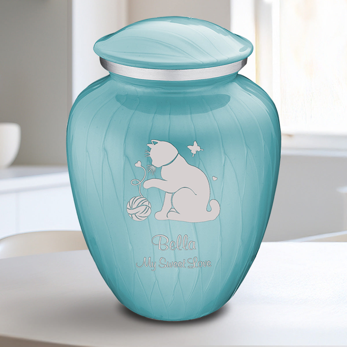 Medium Embrace Pearl Light Blue Pet Fun Cat Cremation Urn