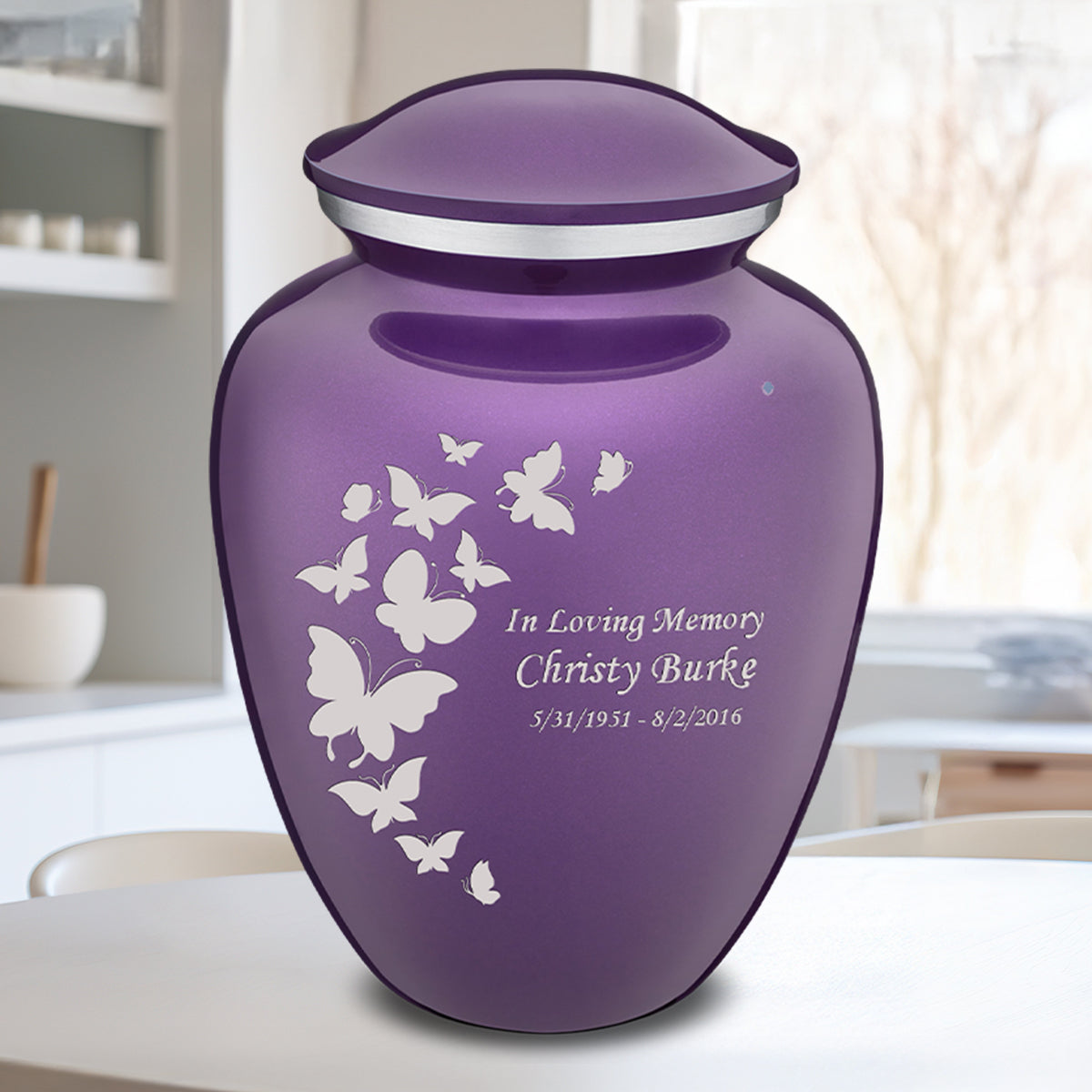 Extra Large Embrace Purple Butterfly Cremation Urn for Ashes