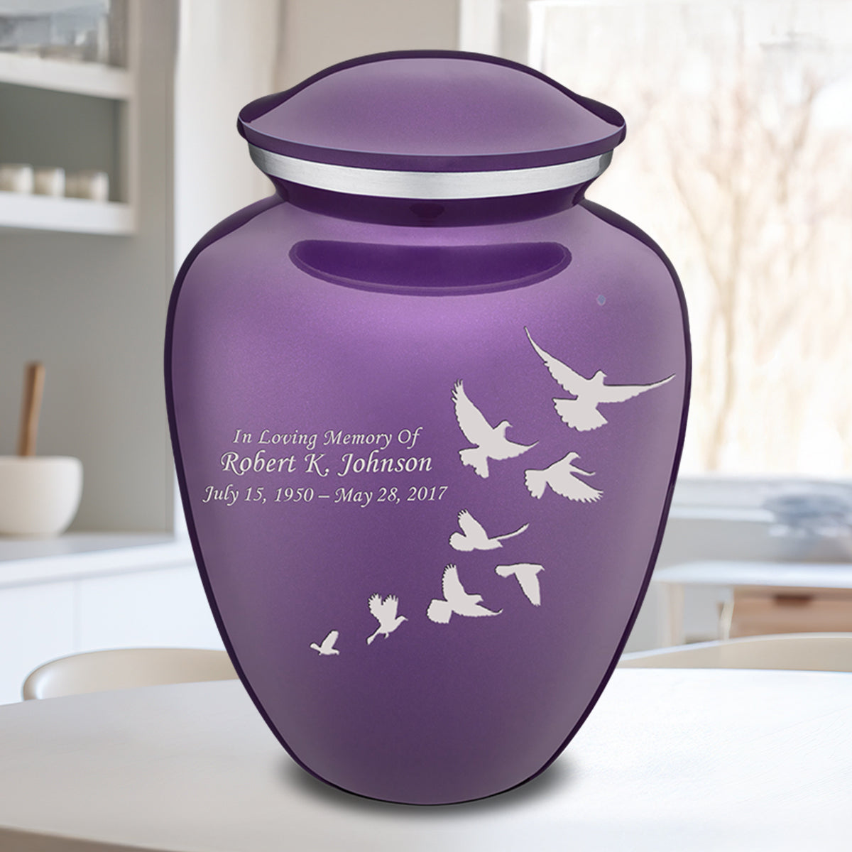 Extra Large Embrace Purple Doves Cremation Urn for Ashes