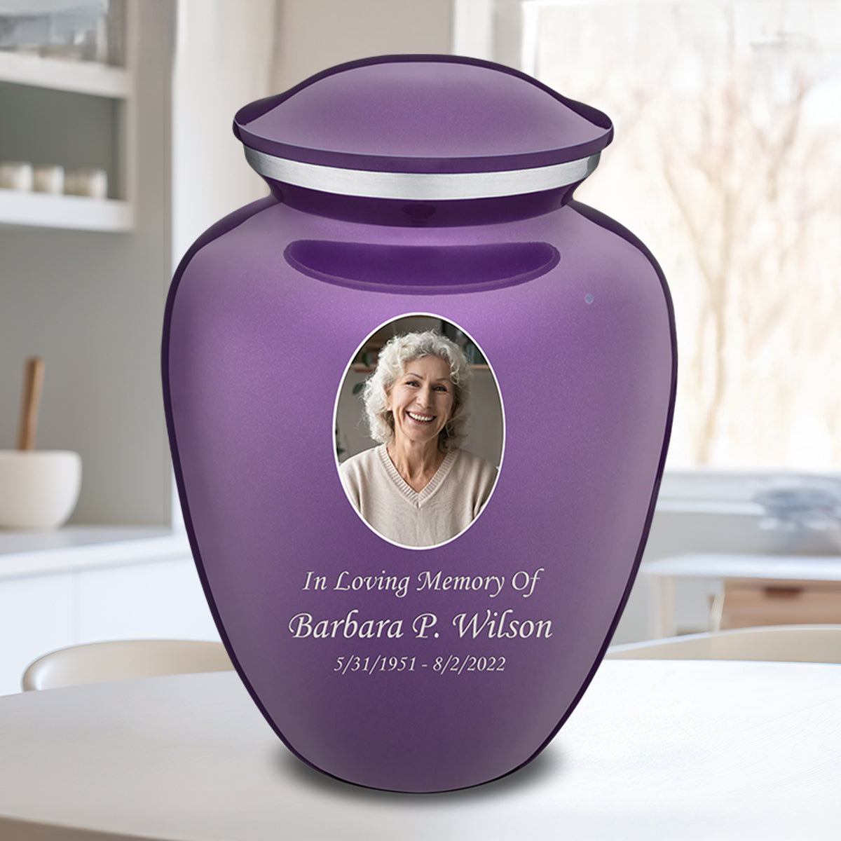 Extra Large Embrace Purple Portrait Cremation Urn for Ashes