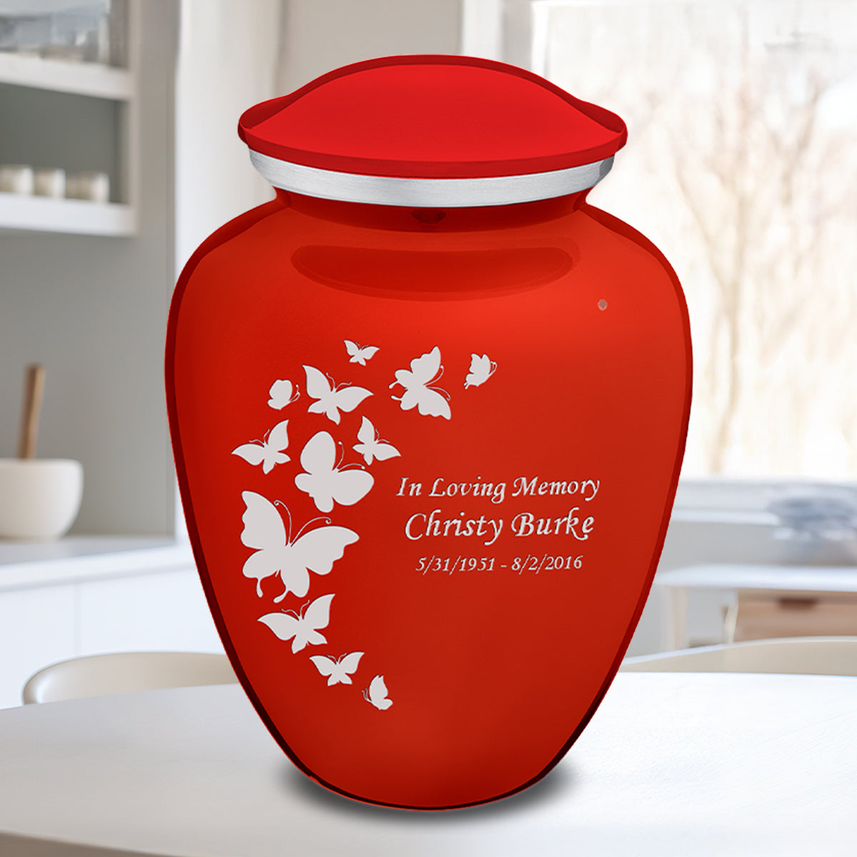 Extra Large Embrace Bright Red Butterfly Cremation Urn for Ashes