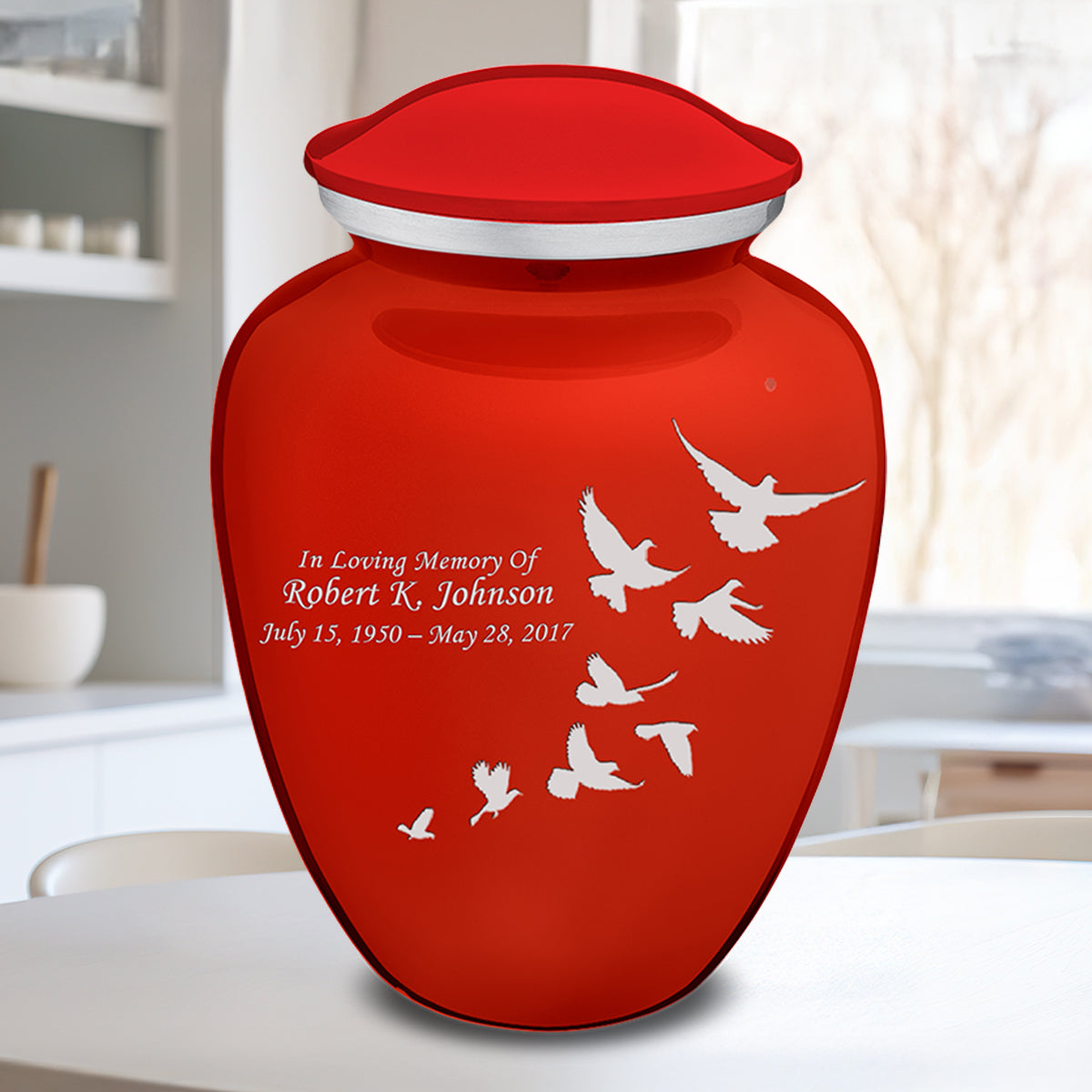 Extra Large Embrace Bright Red Doves Cremation Urn for Ashes