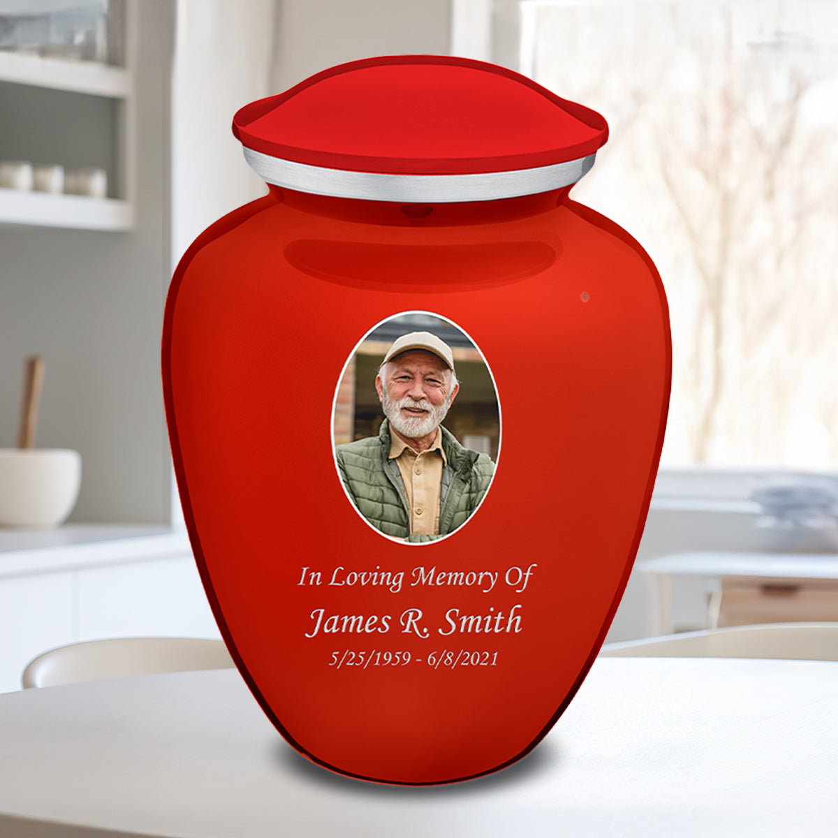 Extra Large Embrace Bright Red Portrait Cremation Urn for Ashes