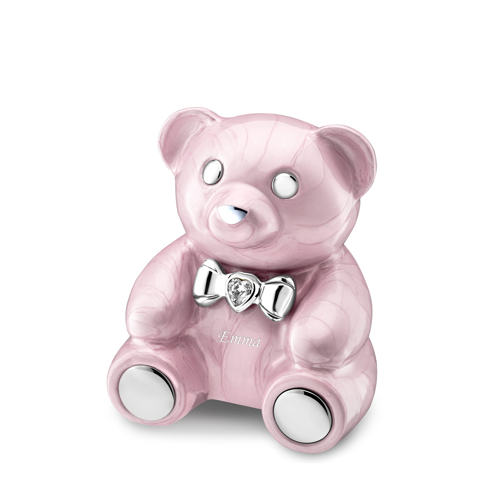 CuddleBear Child Urn Pearl Pink & Pol Silver w/Crystal