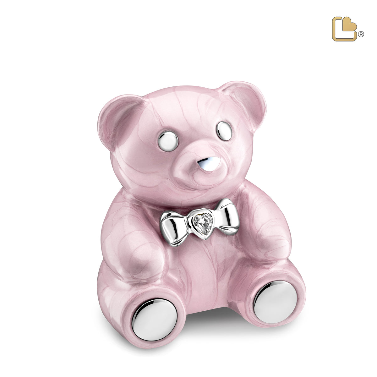 CuddleBear Child Urn Pearl Pink & Pol Silver w/Crystal