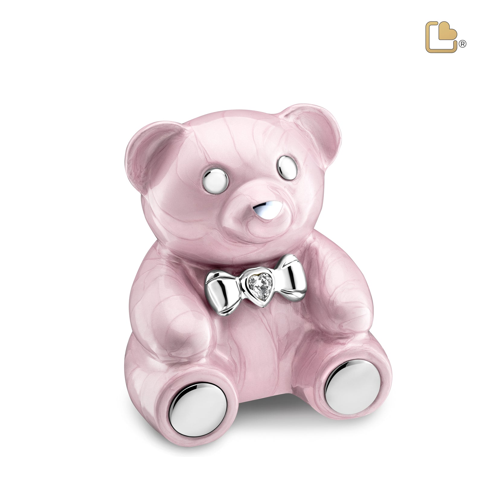 CuddleBear Child Urn Pearl Pink & Pol Silver w/Crystal