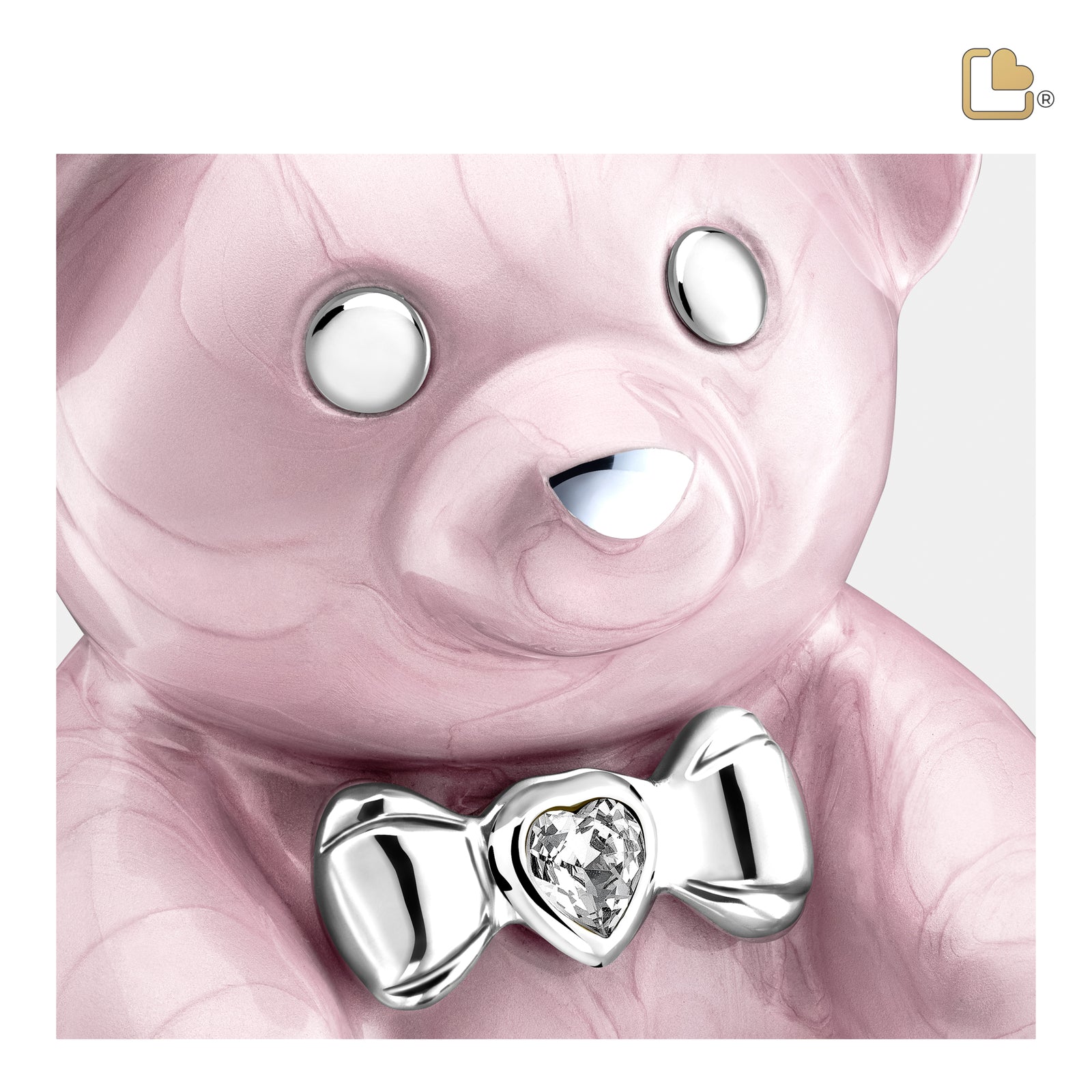 CuddleBear Child Urn Pearl Pink & Pol Silver w/Crystal