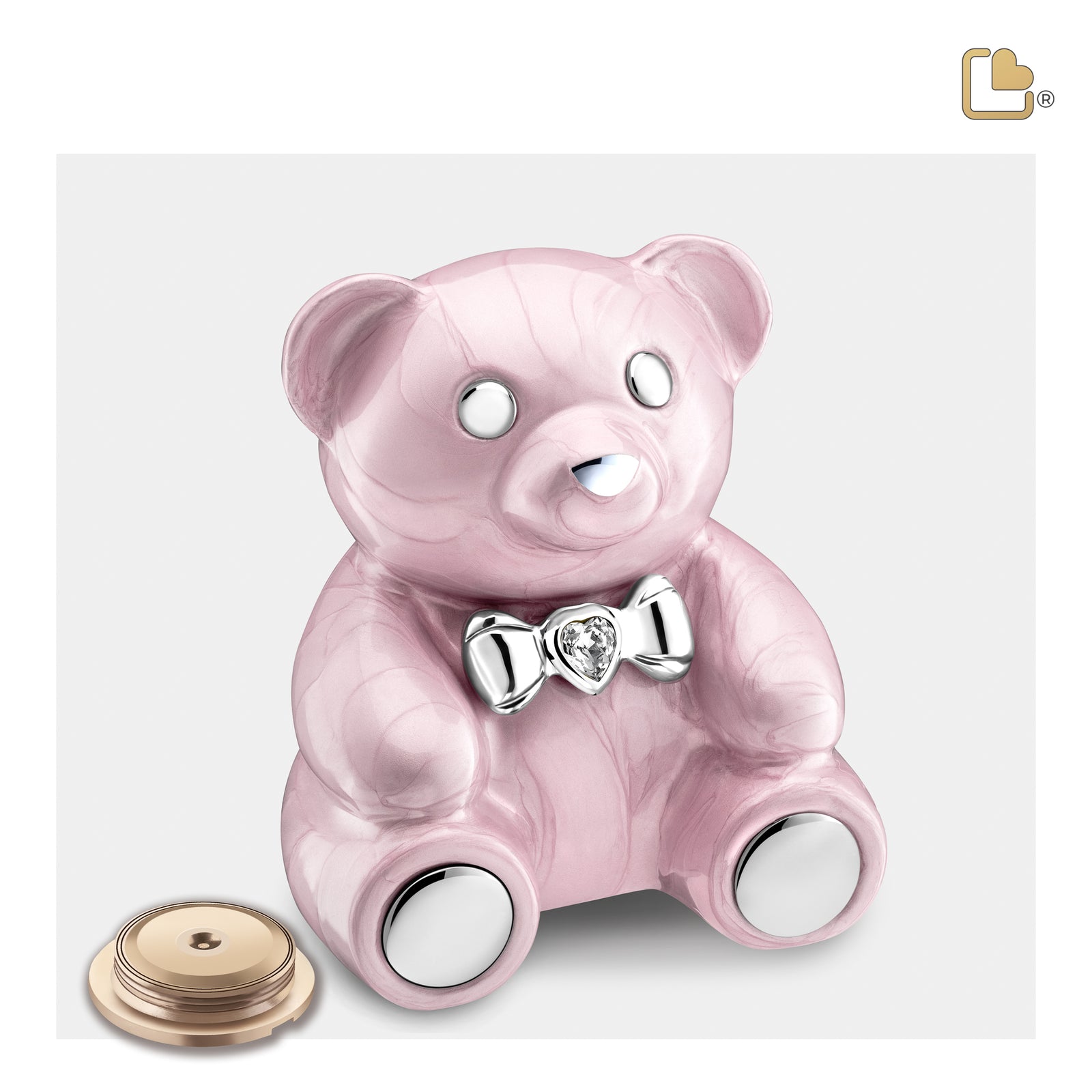 CuddleBear Child Urn Pearl Pink & Pol Silver w/Crystal