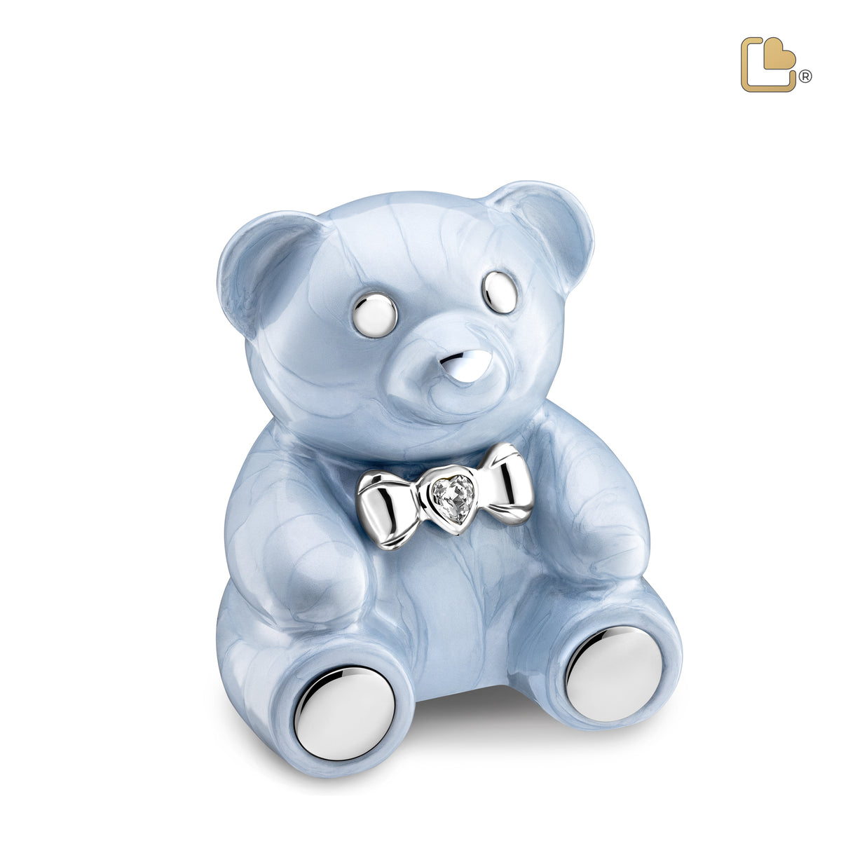 CuddleBear Child Urn Pearl Blue & Pol Silver w/Crystal