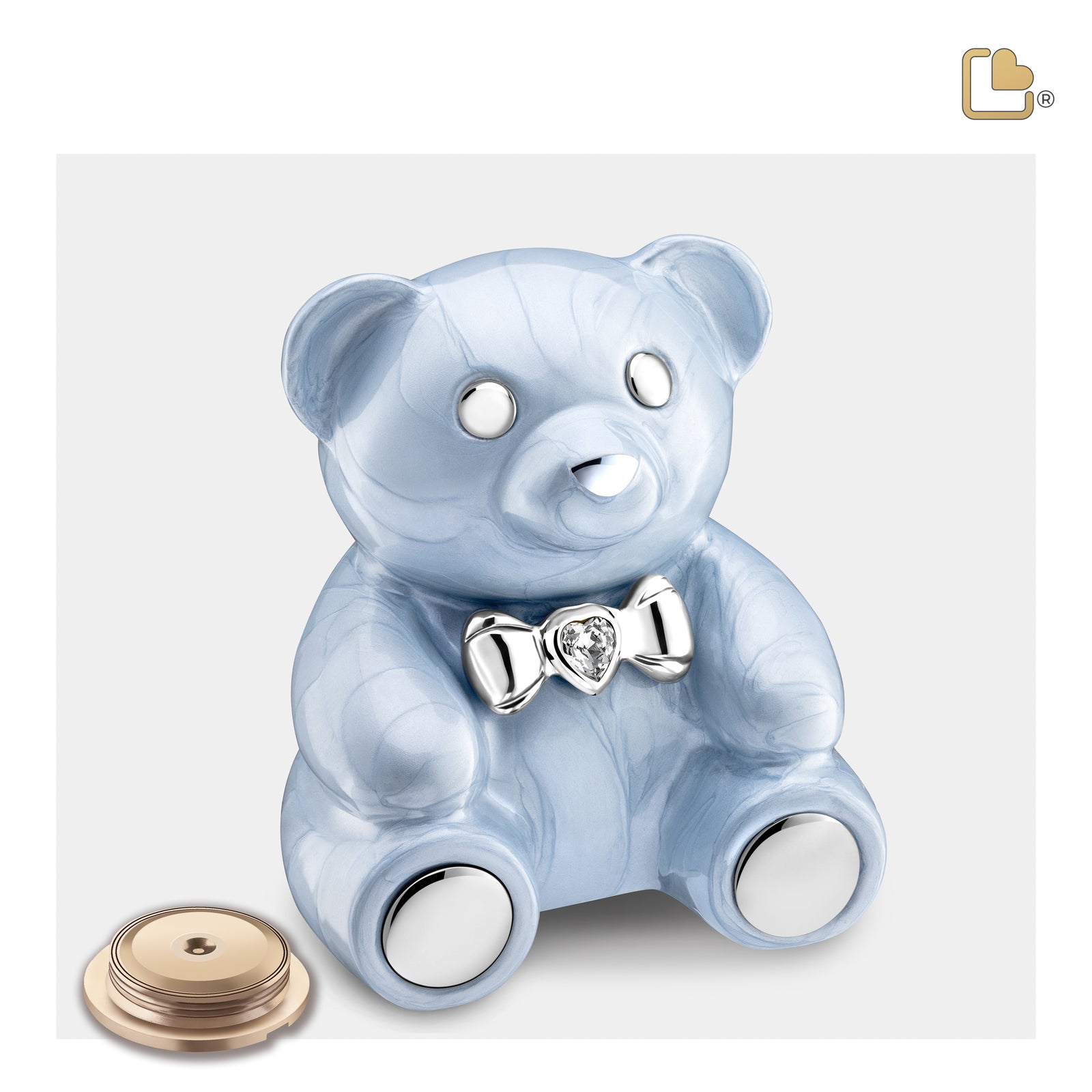 CuddleBear Child Urn Pearl Blue & Pol Silver w/Crystal